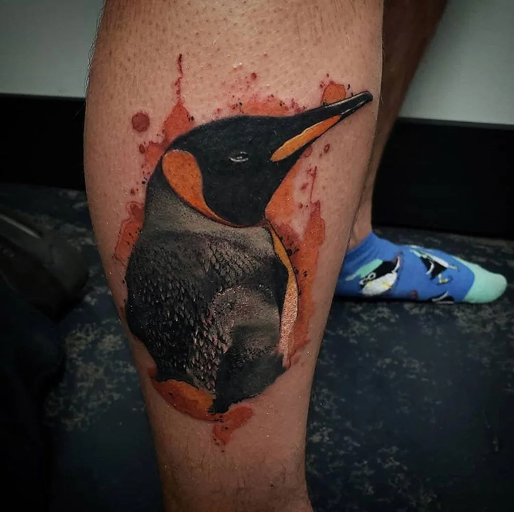 Custom Water Color Penguine Tattoo by Jeff Terrel at Certified Tattoo Studios Denver Co .jpg