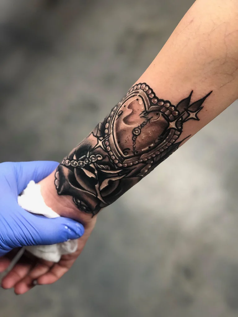 Custom Black and Grey Rose and Jeweled Heart+tattoo-by+Grime2+at-Certified-Customs-Denver+CO+(8).jpg