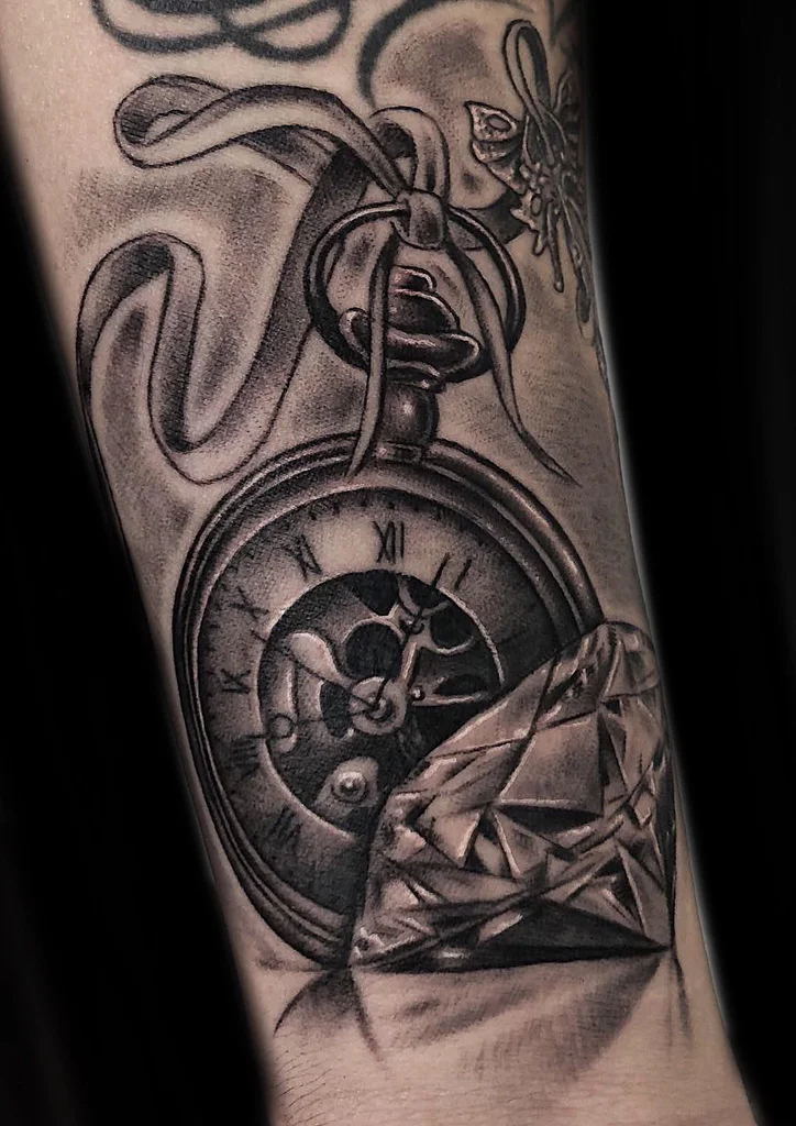 Custom Black and Gray Clock Tattoo by Ramon at Certified Tattoo Studios Denver Co-2.jpg