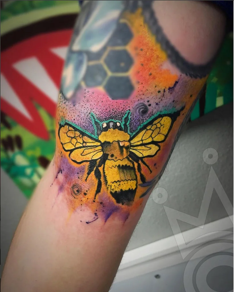Custom Water Color Bumble Bee Tattoo by Yeyo at Certified Tattoo Studios Denver Co.jpg