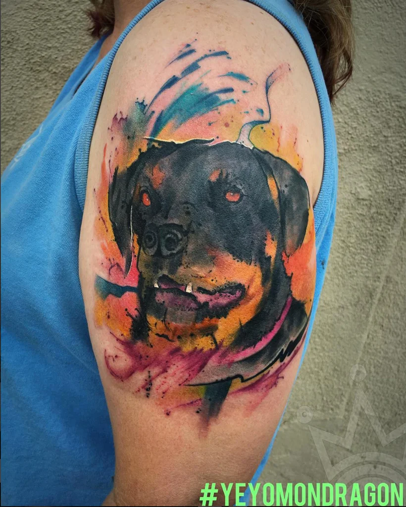 Custom Water Color Golden Retriever Portrait Tattoo by Yeyo at Certified Tattoo Studios Denver Co .jpg