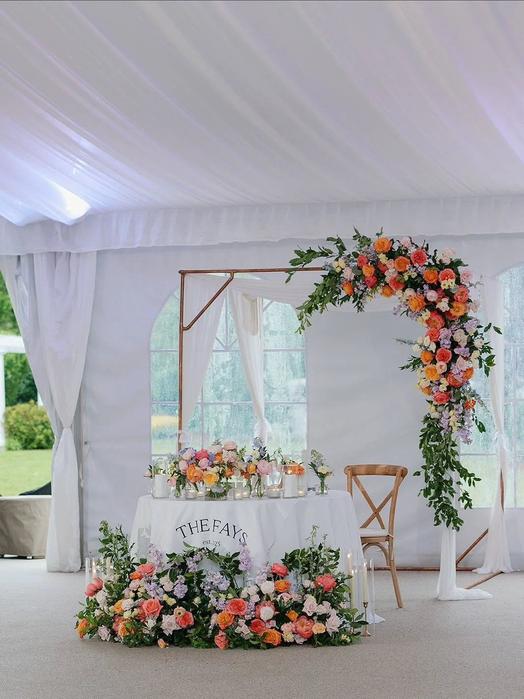The rain may have changed the ceremony plans but it was all rainbows and sunshine in this tent. 

Photography @rebeccaceephoto 
Venue @saphireeventgroup The Villa at Ridder CC
Video @wellspunweddings 
Florals @whitebirchfloral 
Bakery @artisanbakesho