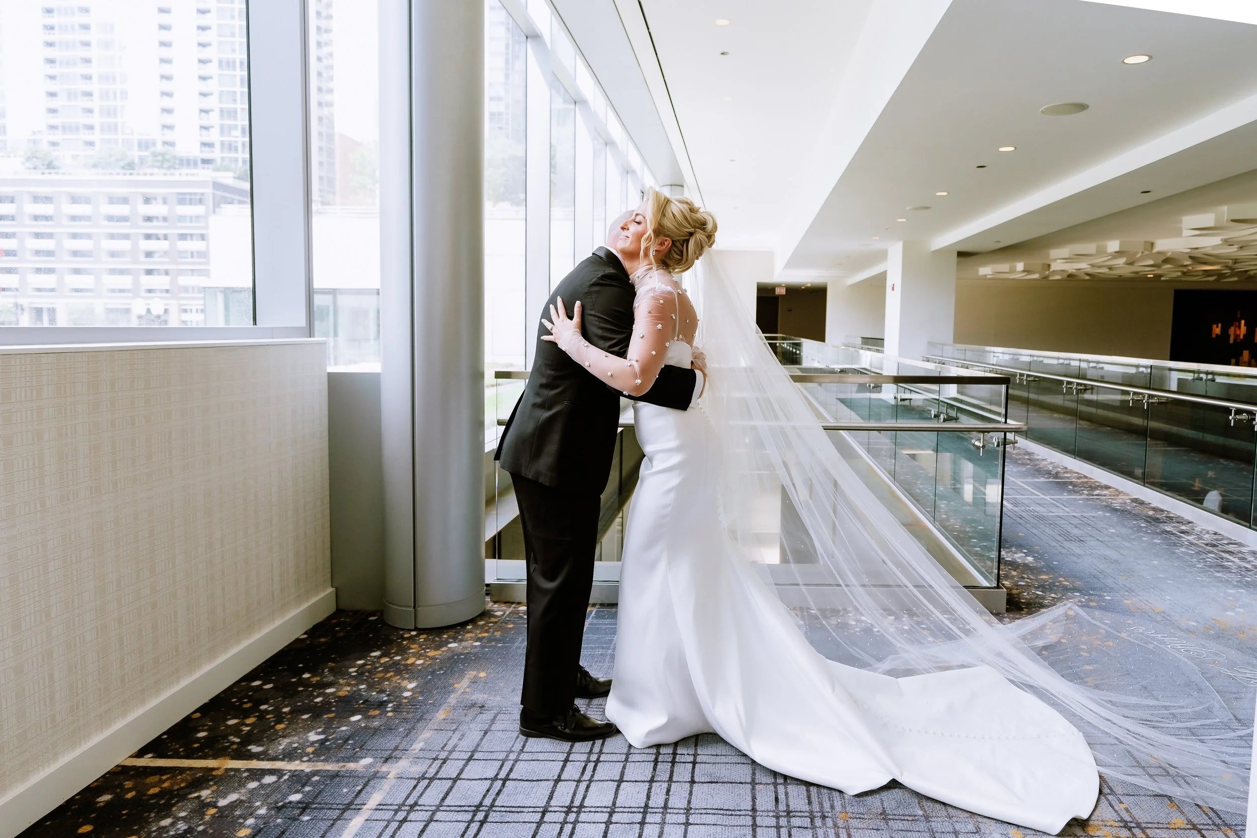 Bride and groom first look at Loews Chicago Hotel