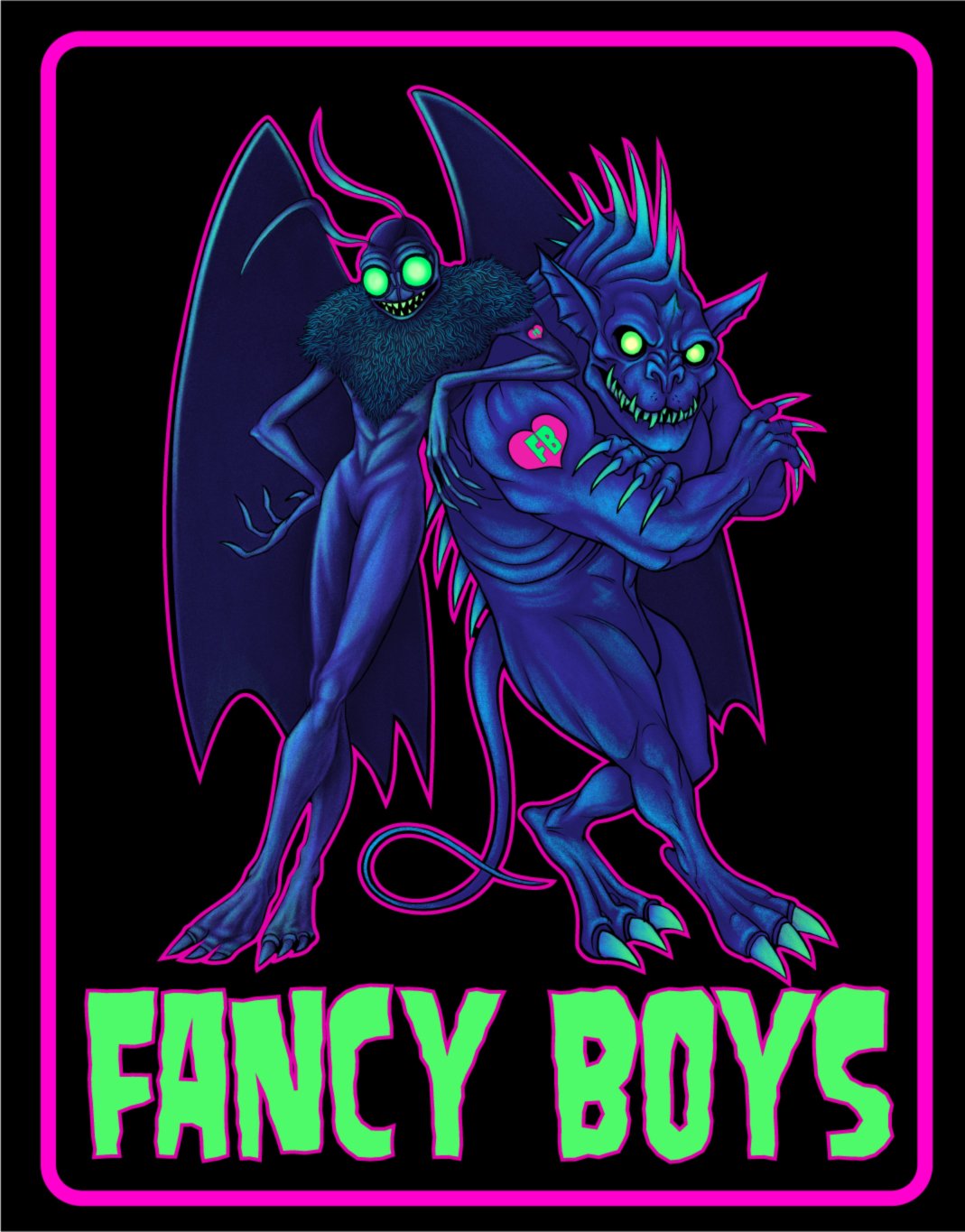  Created for the NY MYSTERY MACHINE podcast, this image of two best bud cryptid fancy boys, Mothman and Chupacabra was intended to be a T-shirt.   But oh…it became so much more. 