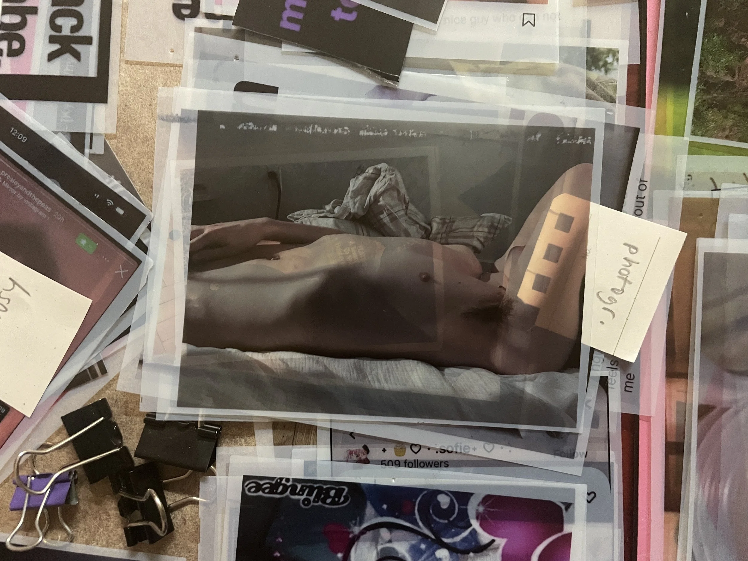 Found and original imagery and text, printed on transparency film and archival inkjet paper.