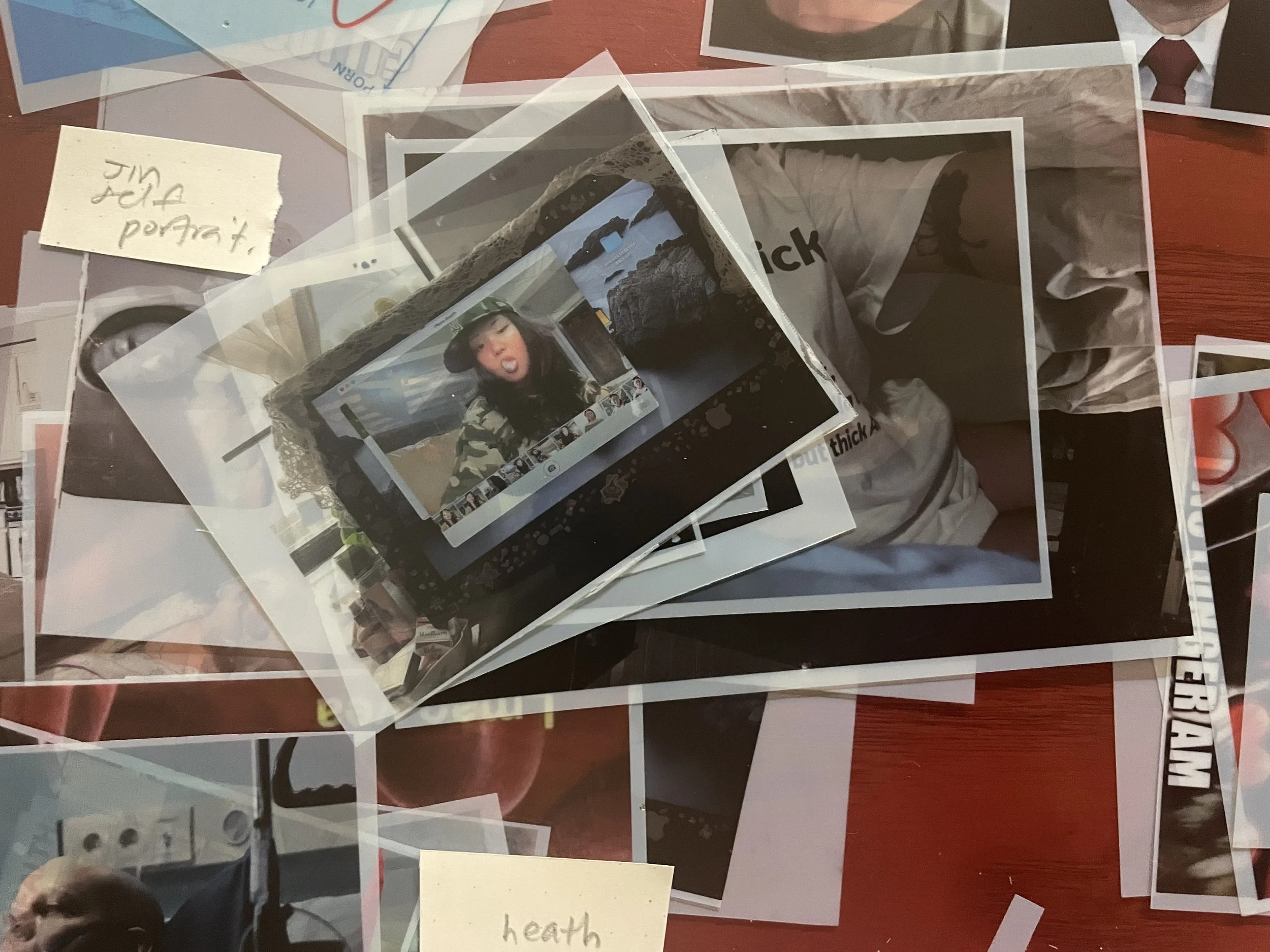 Found and original imagery and text, printed on transparency film and archival inkjet paper.