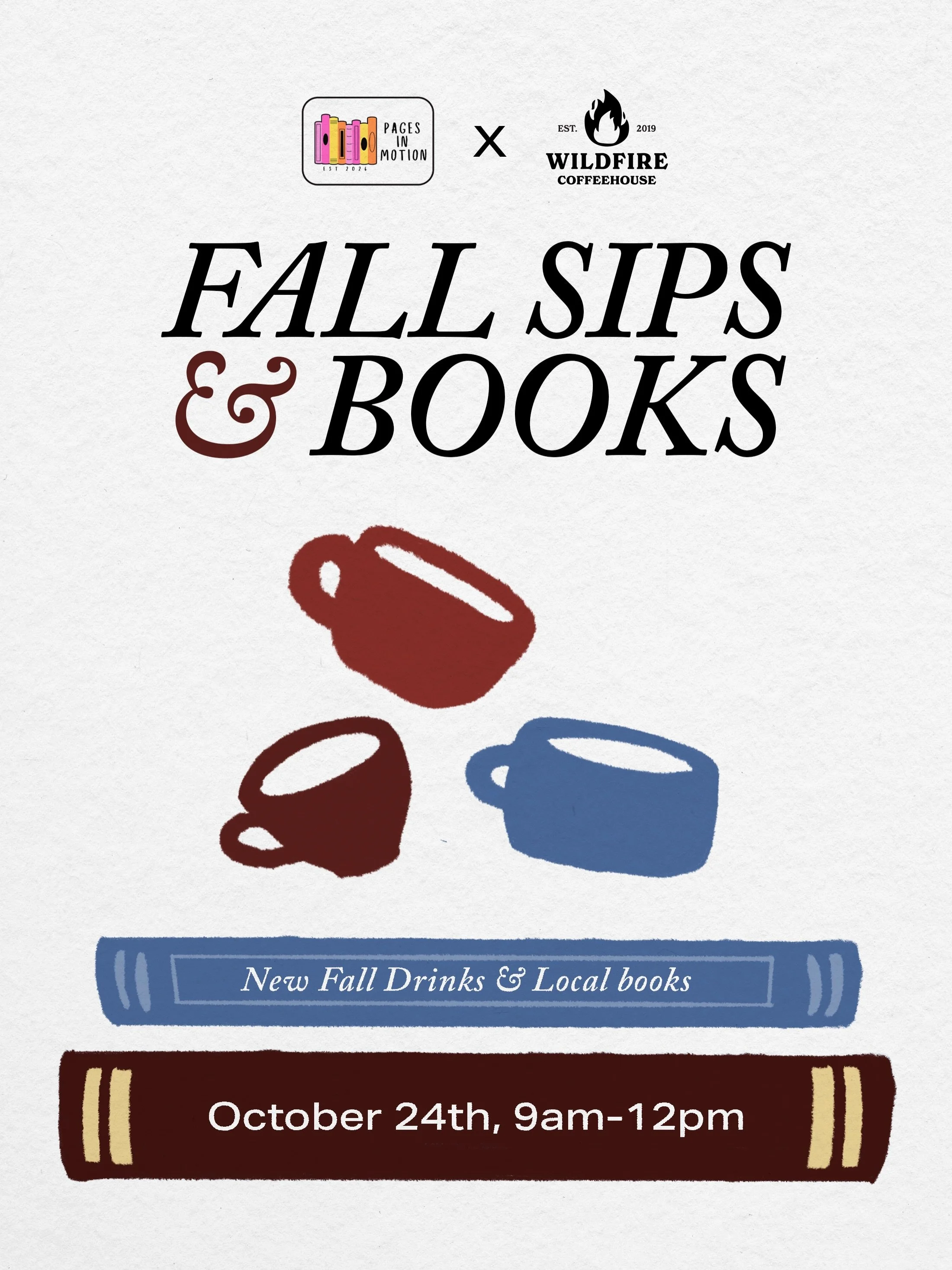 Pages in Motion will be joining us this Saturday, October 24th 9am - 12pm at Wildfire Coffeehouse! 📚☕️

The perfect opportunity to try our fall drinks and grab a good book! See you there&hellip;🤭