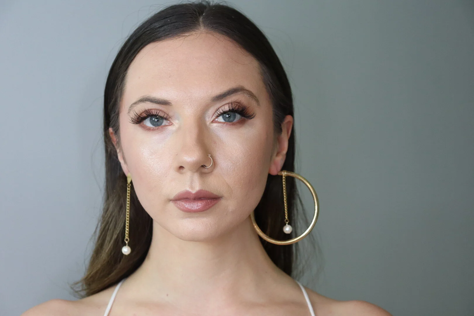 Asymmetrical Hoop &amp; Dangle Pearl Set