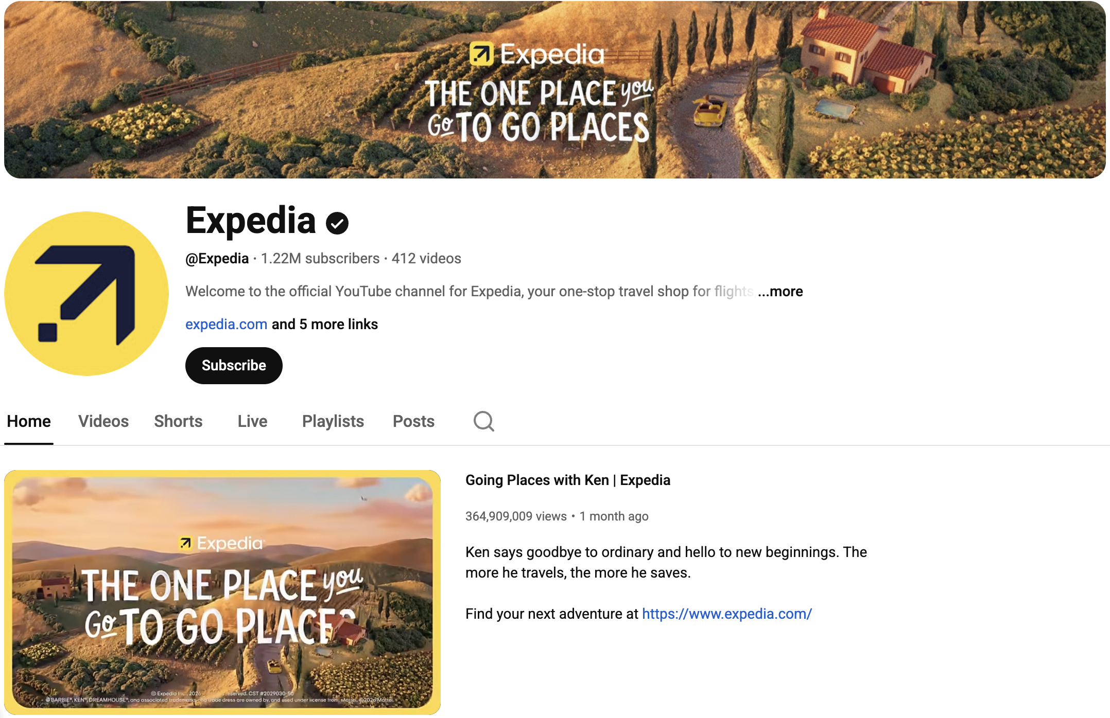 Expedia YouTube channel