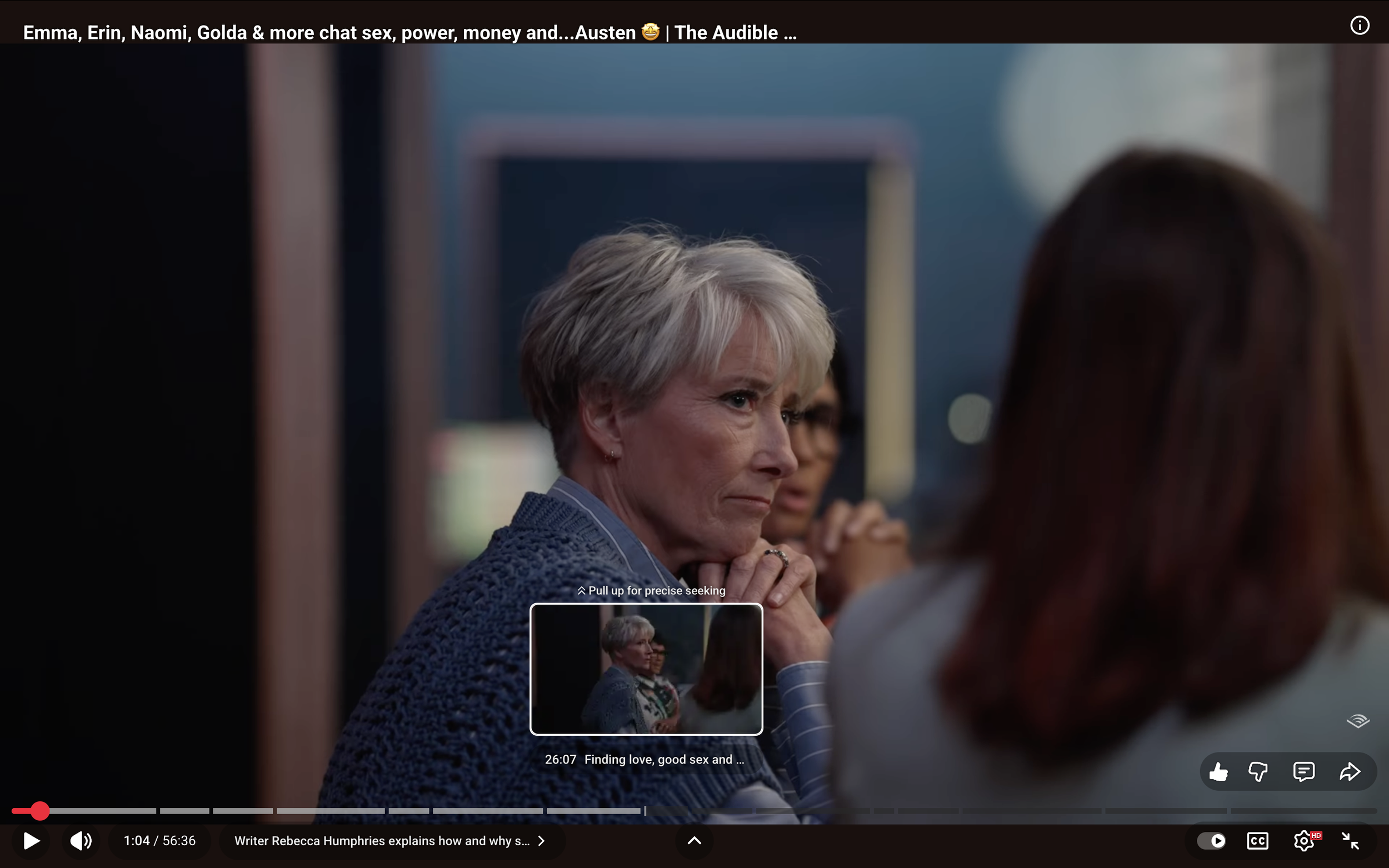 YouTube timestamp example on Audible UK roundtable with Emma Thompson