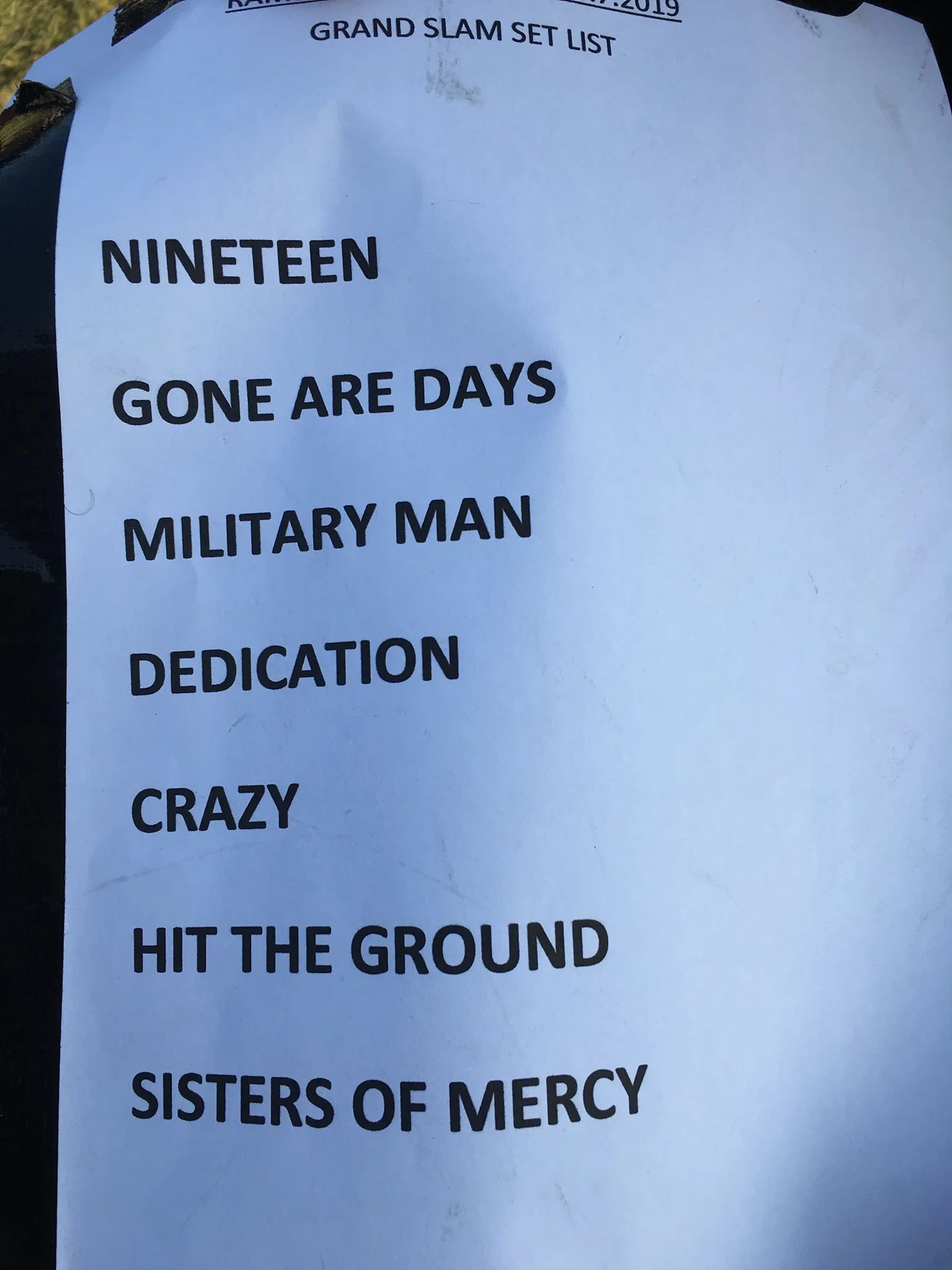 Grand Slam’s Ramblin’ Man set list.
