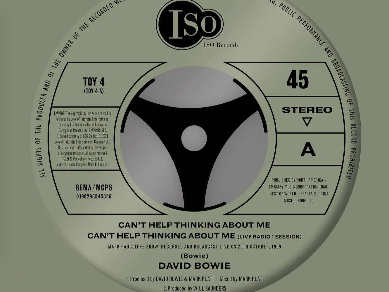 David Bowie  - Can't Help Thinking About Me single release