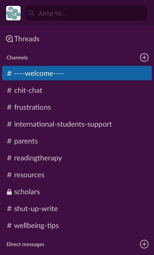 Screenshot of the Slack channels