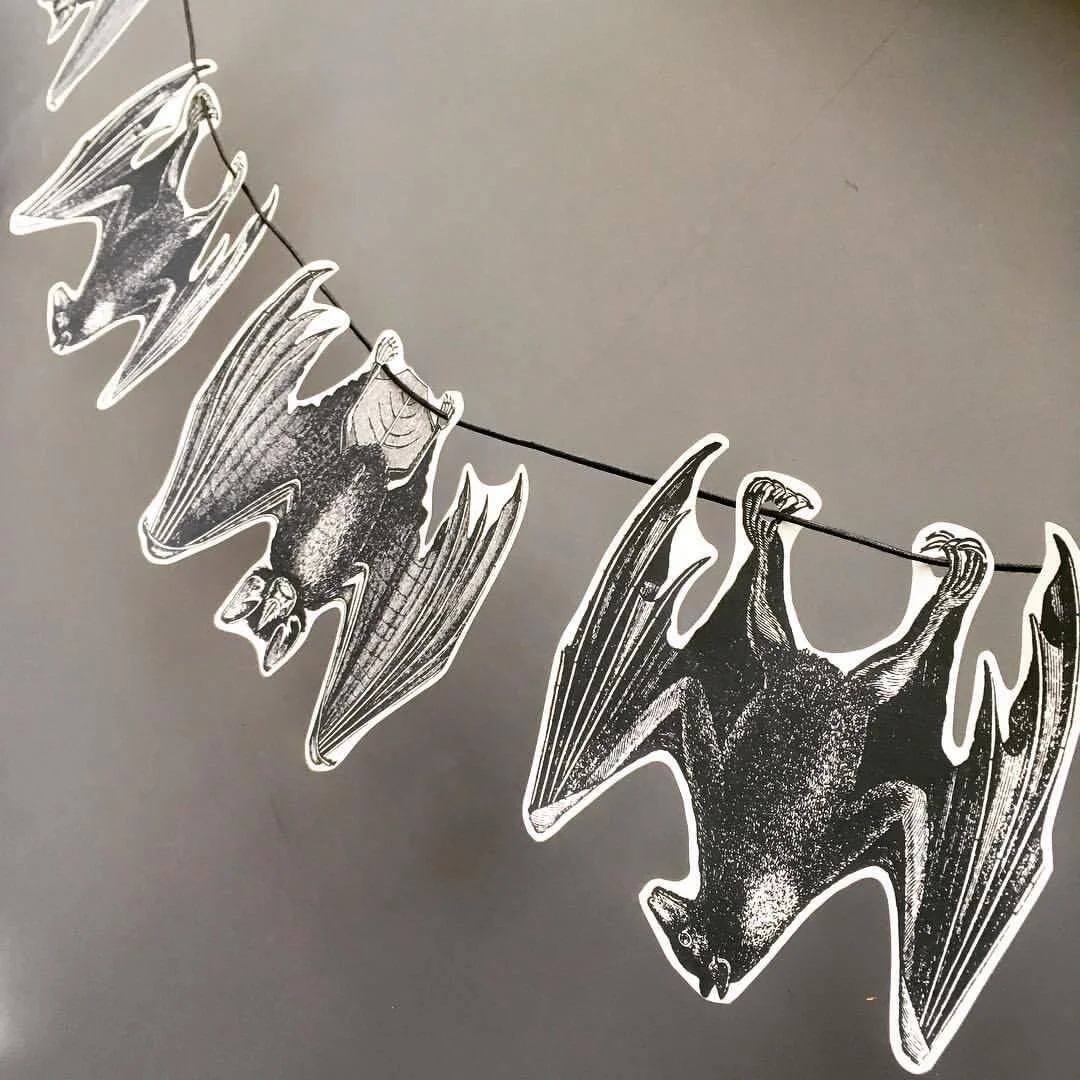Hand-cut paper bat bunting