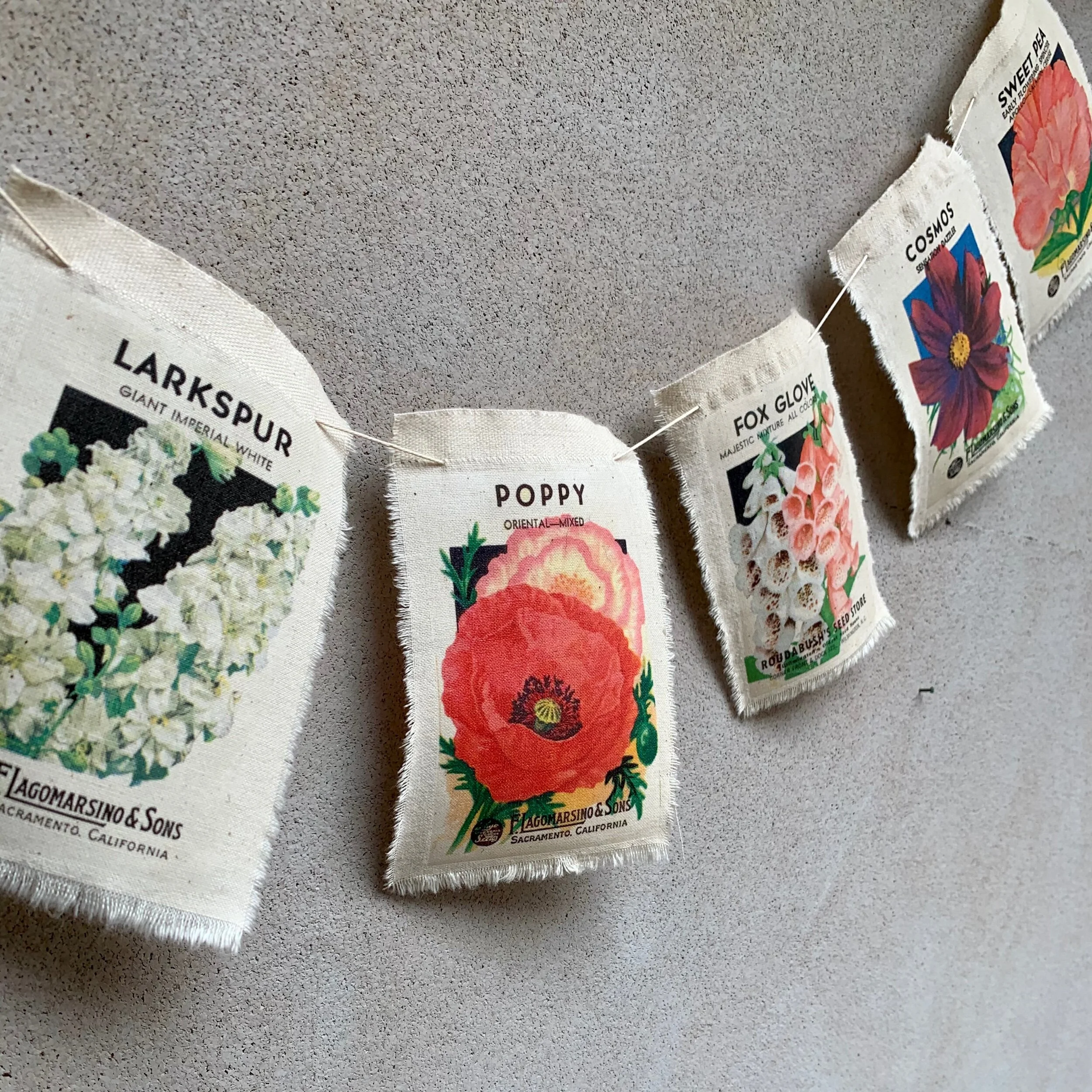 Flower seed packet bunting