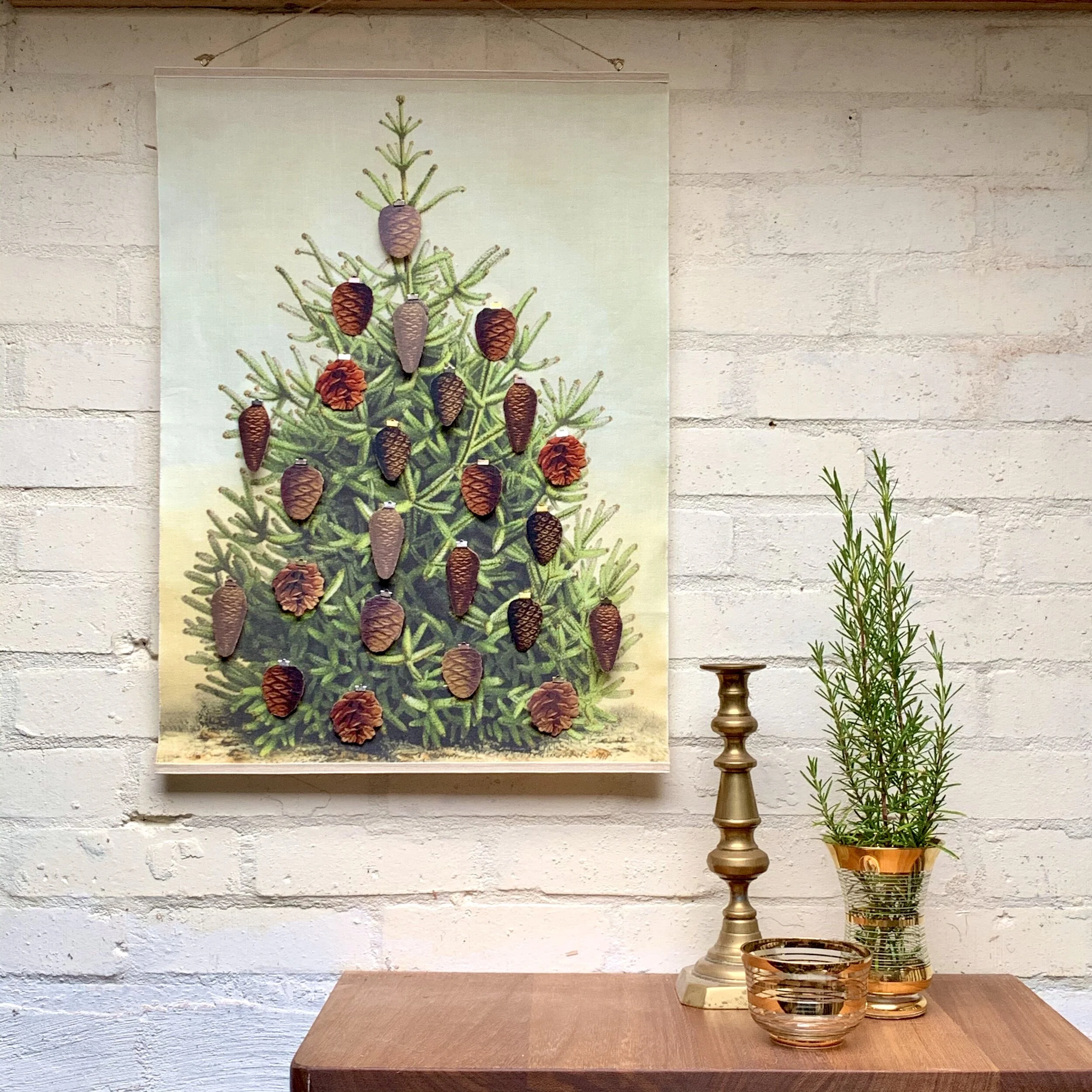 Reusable Christmas Tree Advent Calendar with pine and fir cones