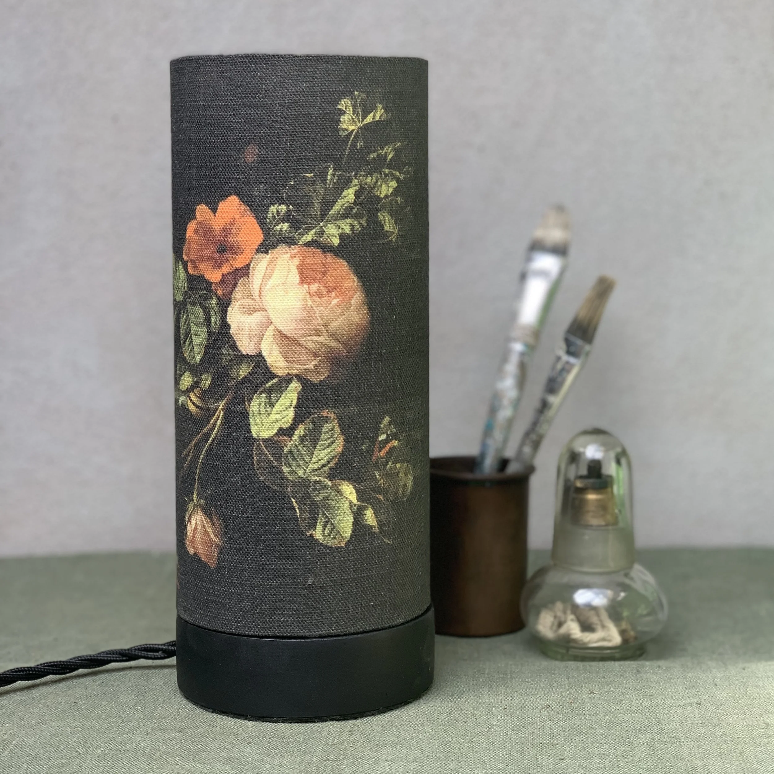 Dark floral old master lamp