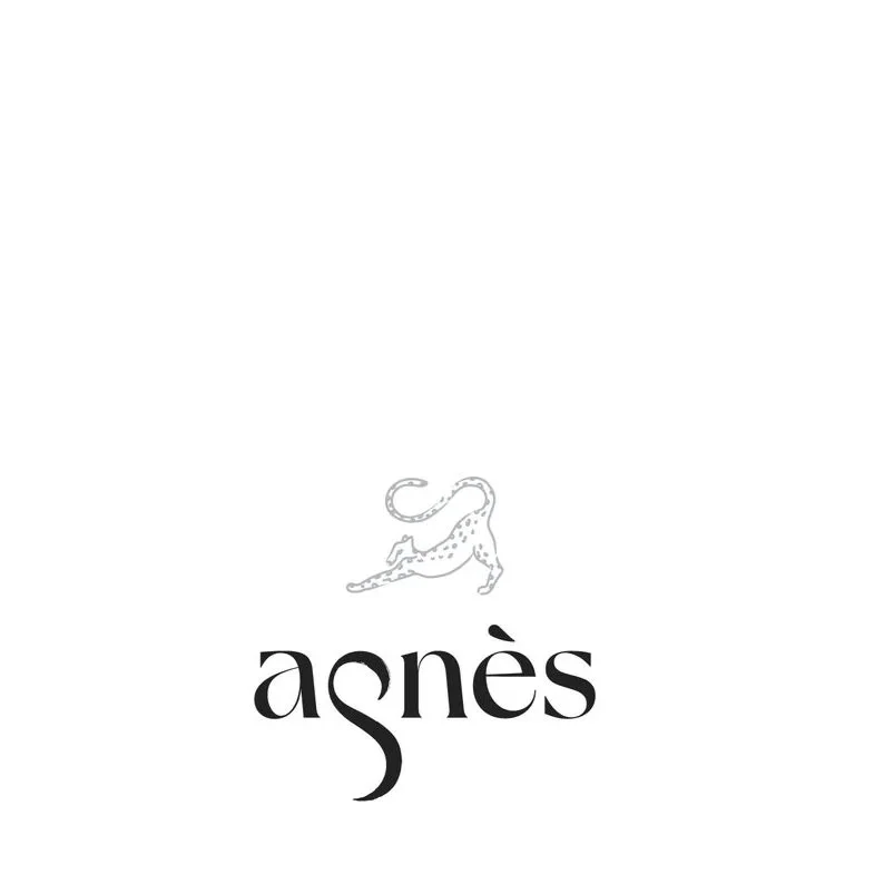 Logo avec un dessin d'un animal mystérieux au-dessus du mot 'agnès' en lettres cursives