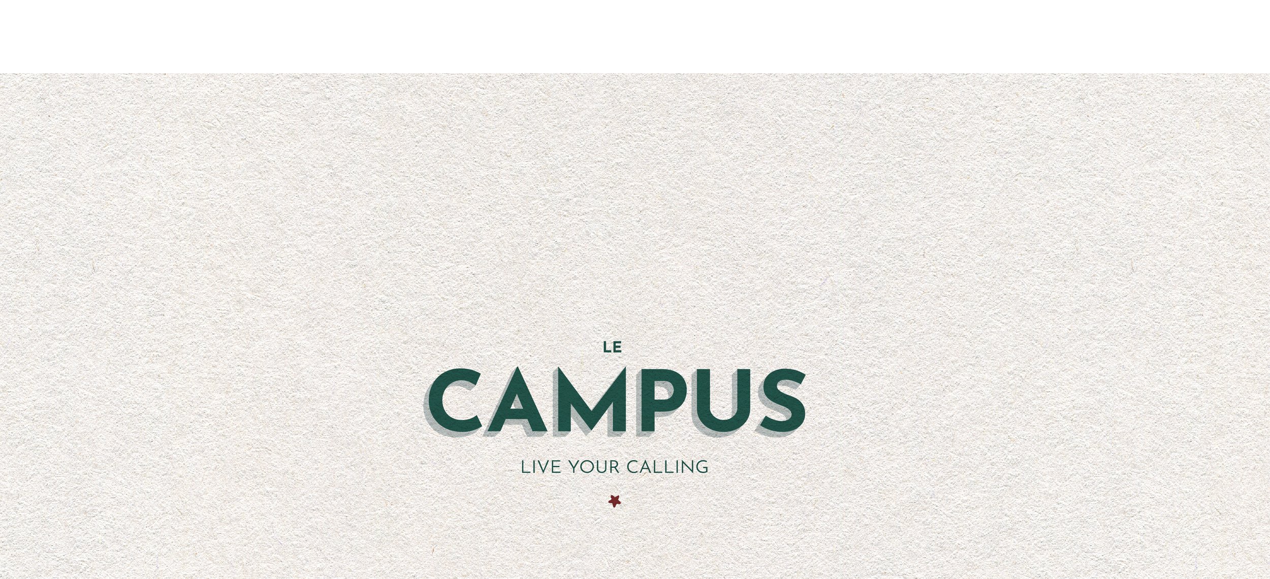 Page d'accueil avec le texte 'Le CAMPUS, Vivez votre appel' en grand, sur un fond beige texturé.