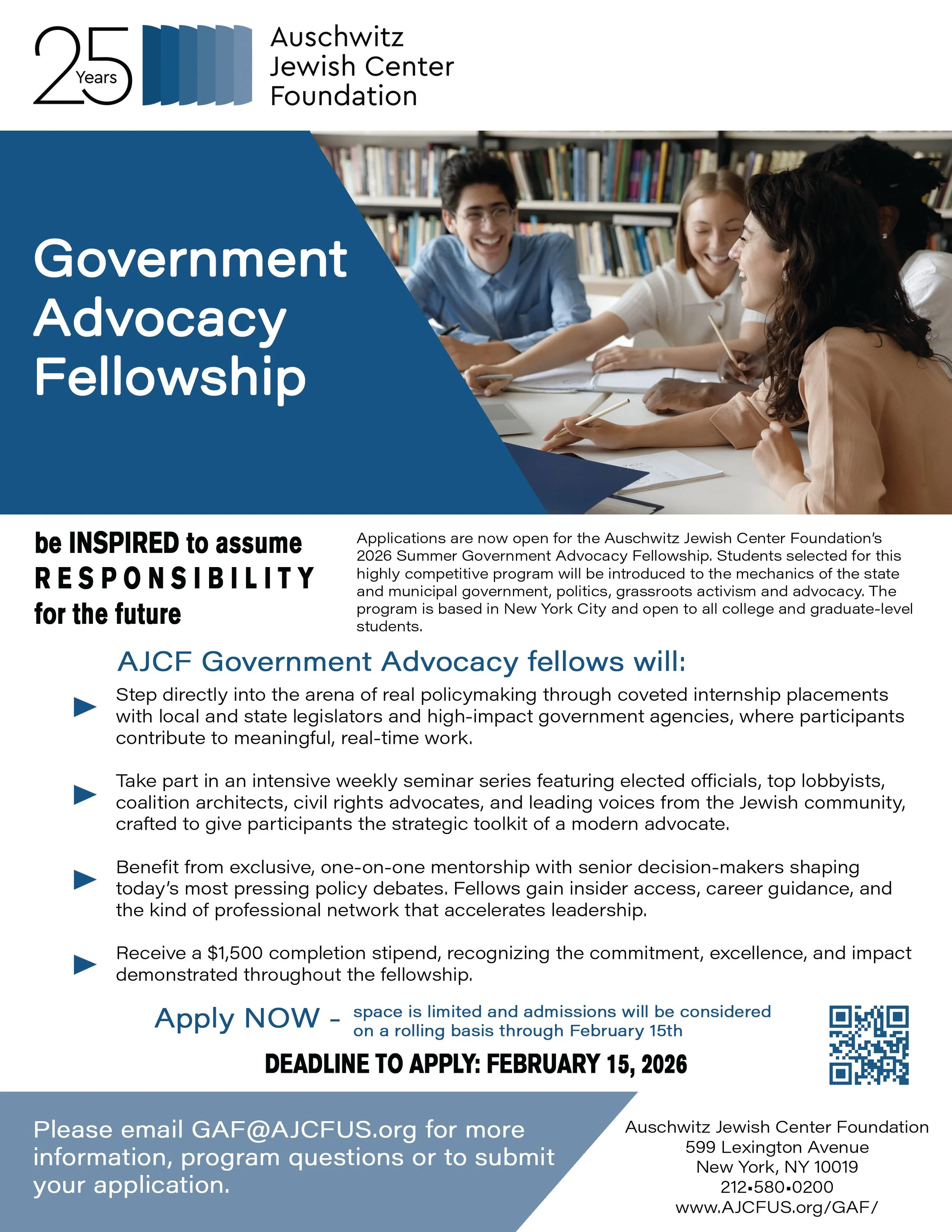 Government Advocacy Fellowship at Auschwitz Jewish Center Foundation