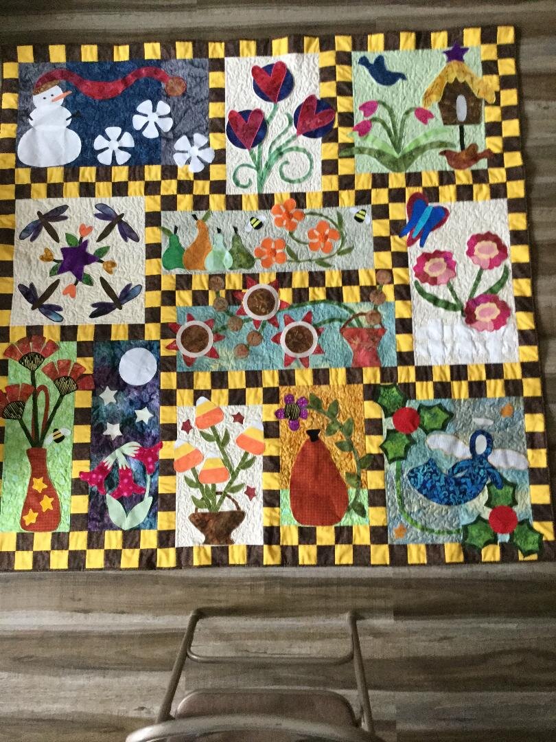  This is one of two quilts of the same pattern I finished this winter.&nbsp; They were commissioned by two nursing homes in Denmark.&nbsp; Three years ago the first “What Month Is I?” quilt ended up at a nursing home in Denmark, and that one has been