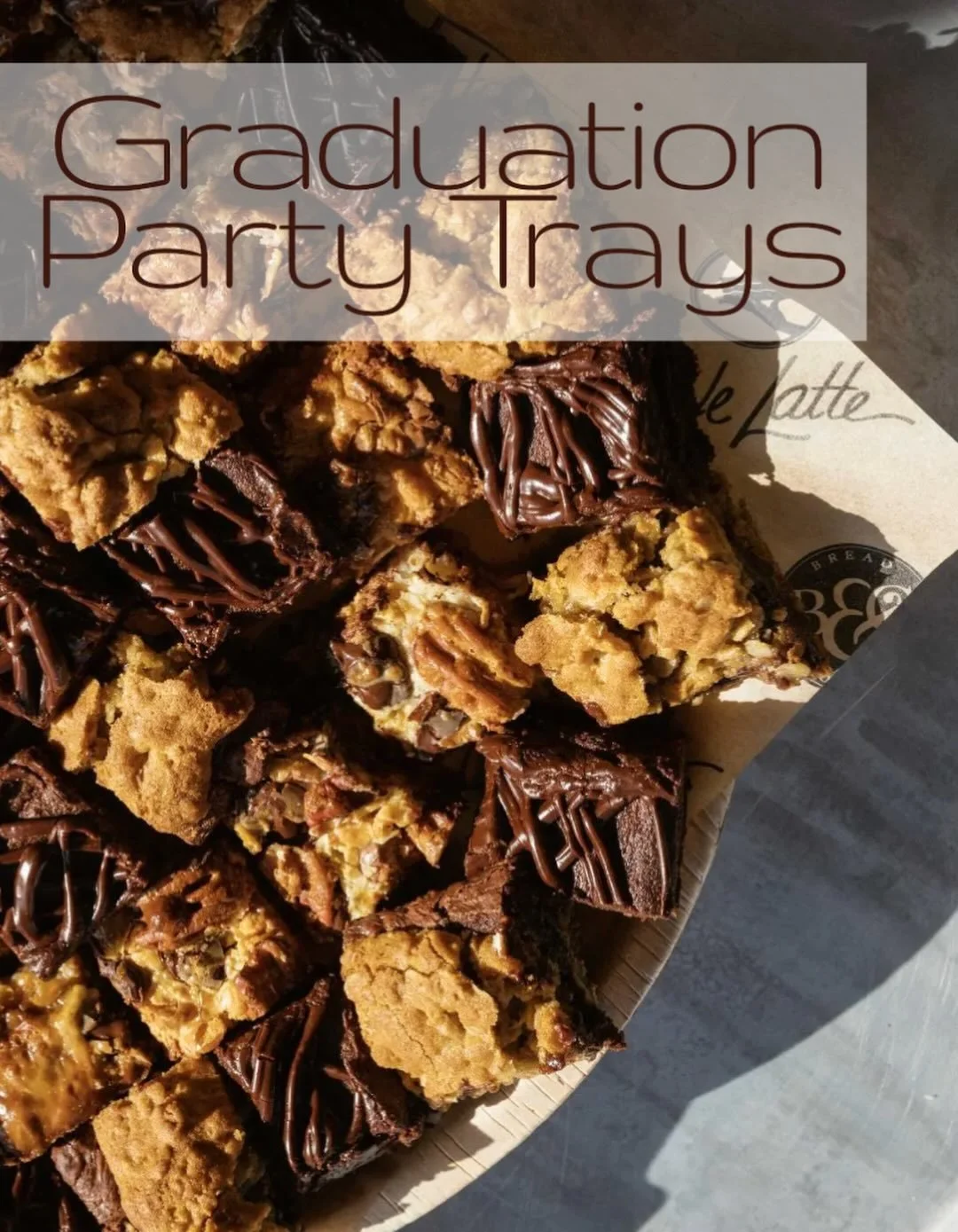Congratulations class of 2026 👩&zwj;🎓 👨&zwj;🎓 
Celebrate your graduate with party trays from Bread &amp; Chocolate! Let us handle your grad party treats and pre-order your bar or cookie tray in 24 or 60 pieces. 
Call 651&ndash;228&ndash;1017 to o