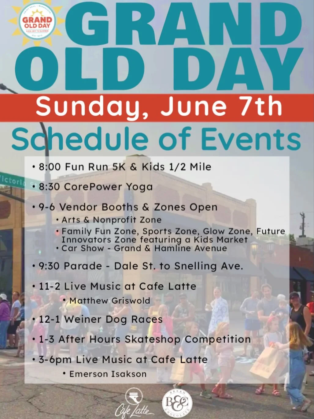 Stop on by Grand Old Day! We are open 7am -6pm!
#grandoldday2026 #grandavenuesaintpaul #breadandchocolatemn