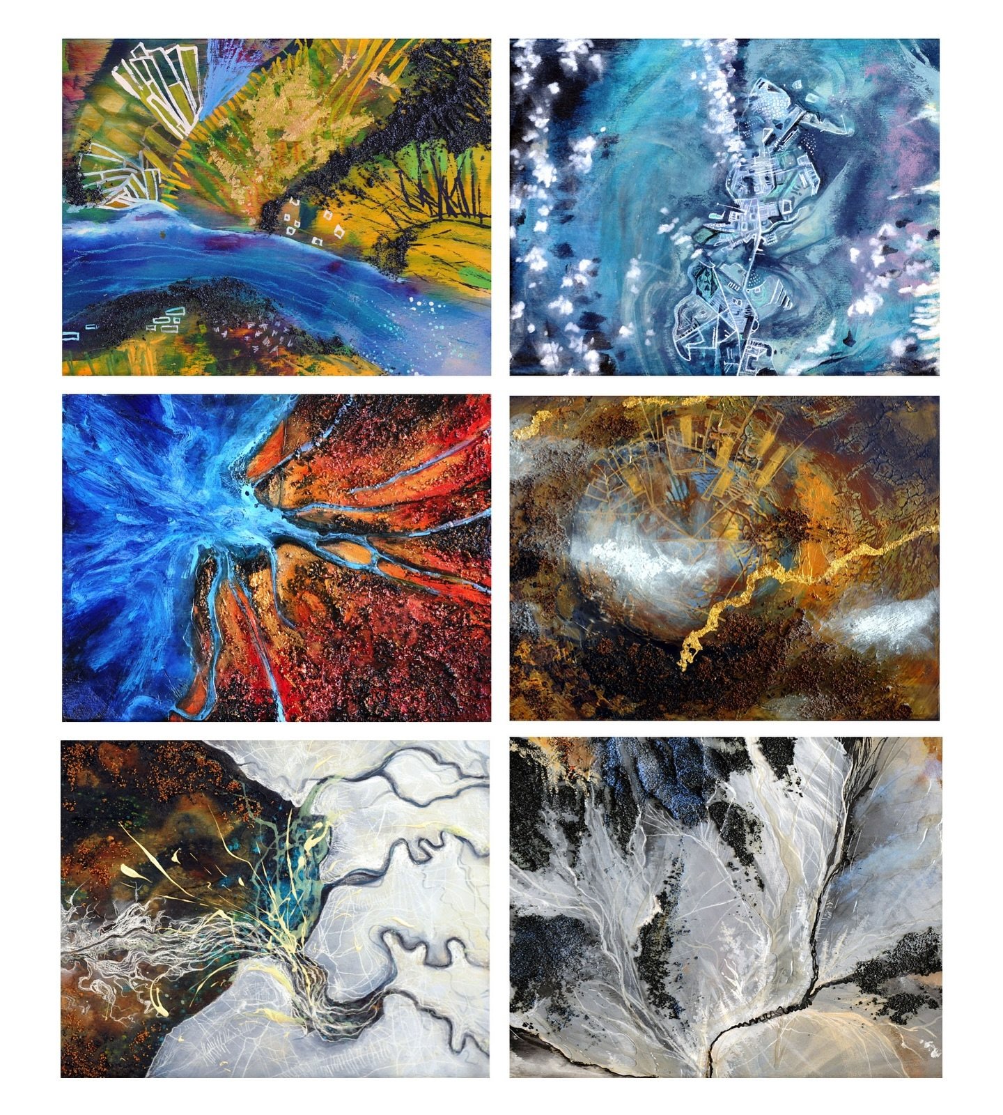 #earthday2024 the beauty and diversity of nature is what fuels my desire to create, inspire activism, appreciation &amp; respect 🌍 from landscapes to animals, to space and beyond! Here are some mixed media works inspired by NASA ariel photos, some a