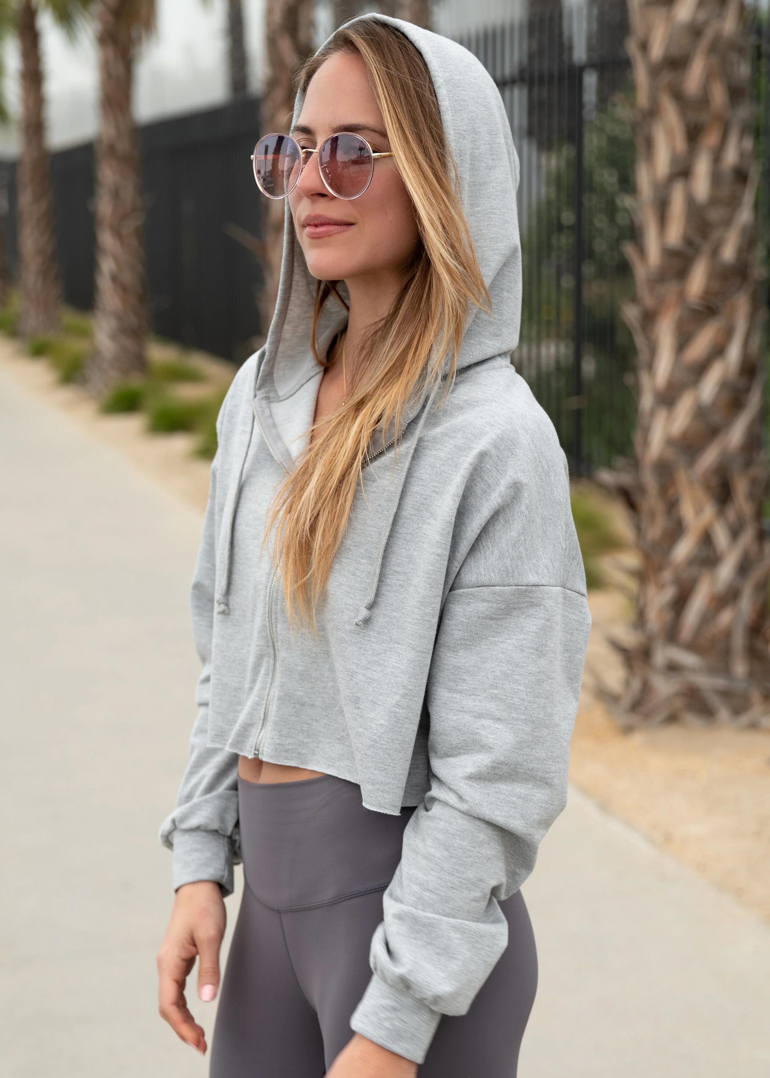 gray cropped zip up