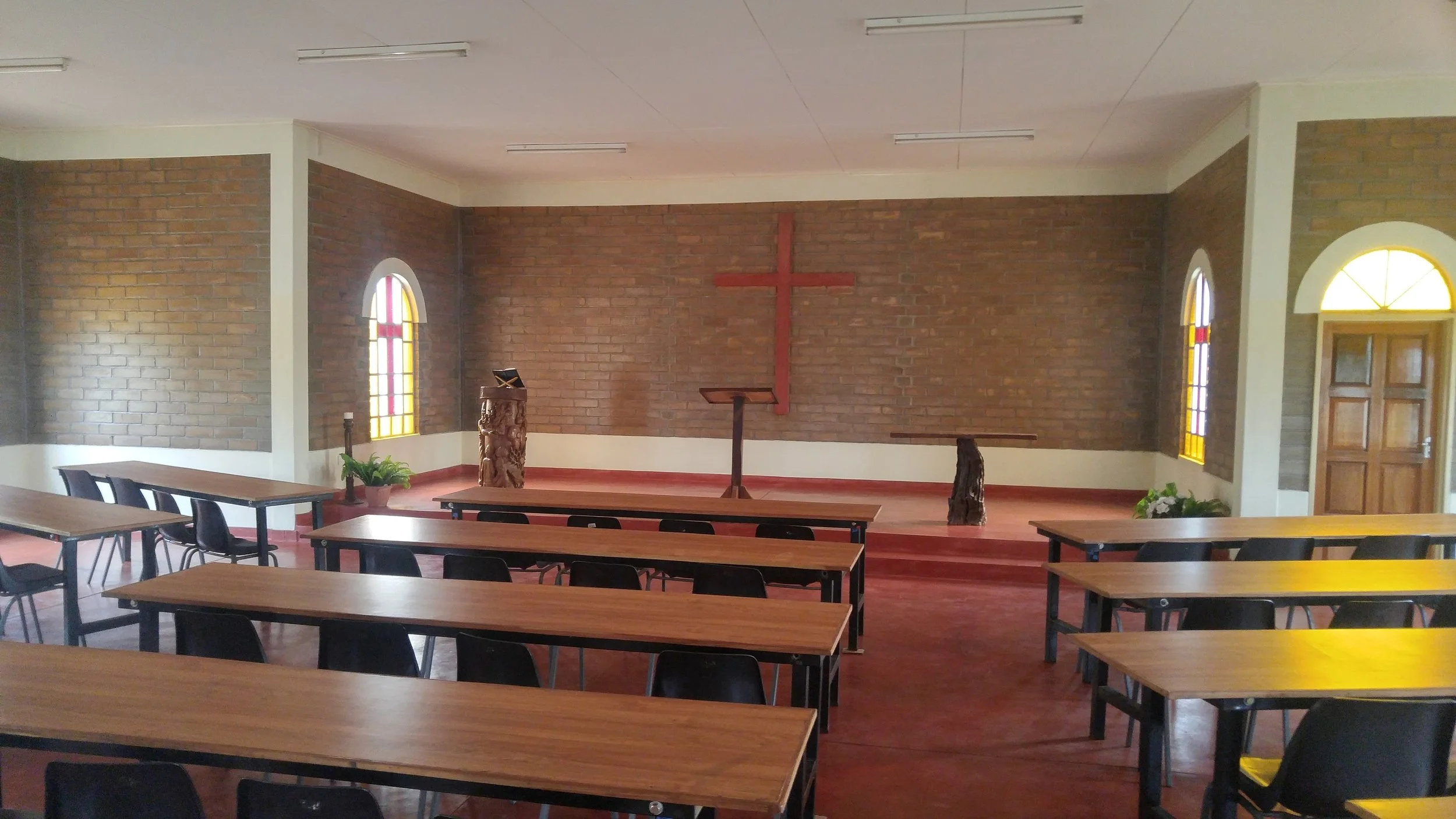 An empty chapel awaits students before school starts.