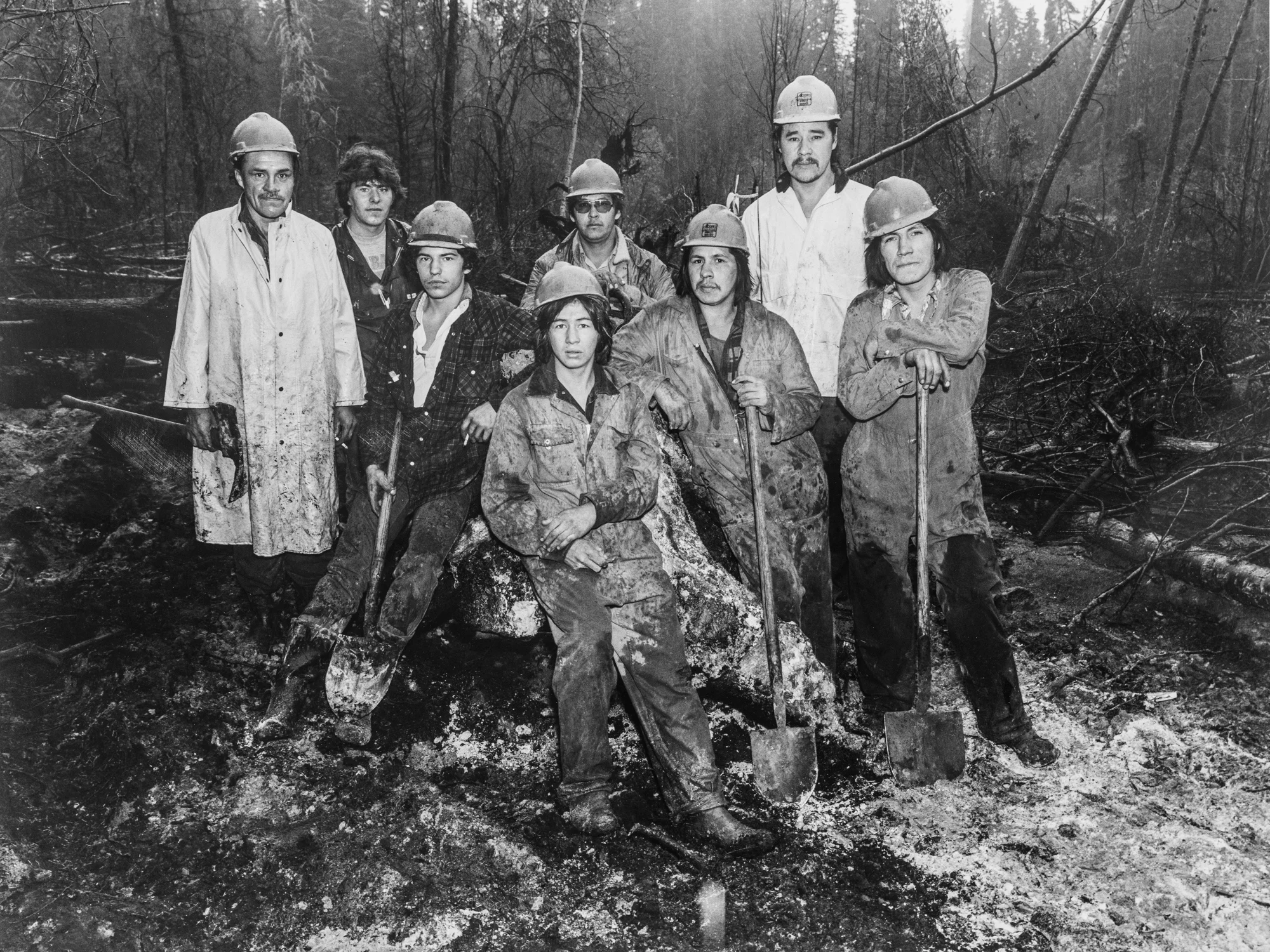 Firefighters from Peavine Metis Settlement, Lubicon Lake fire, 1984