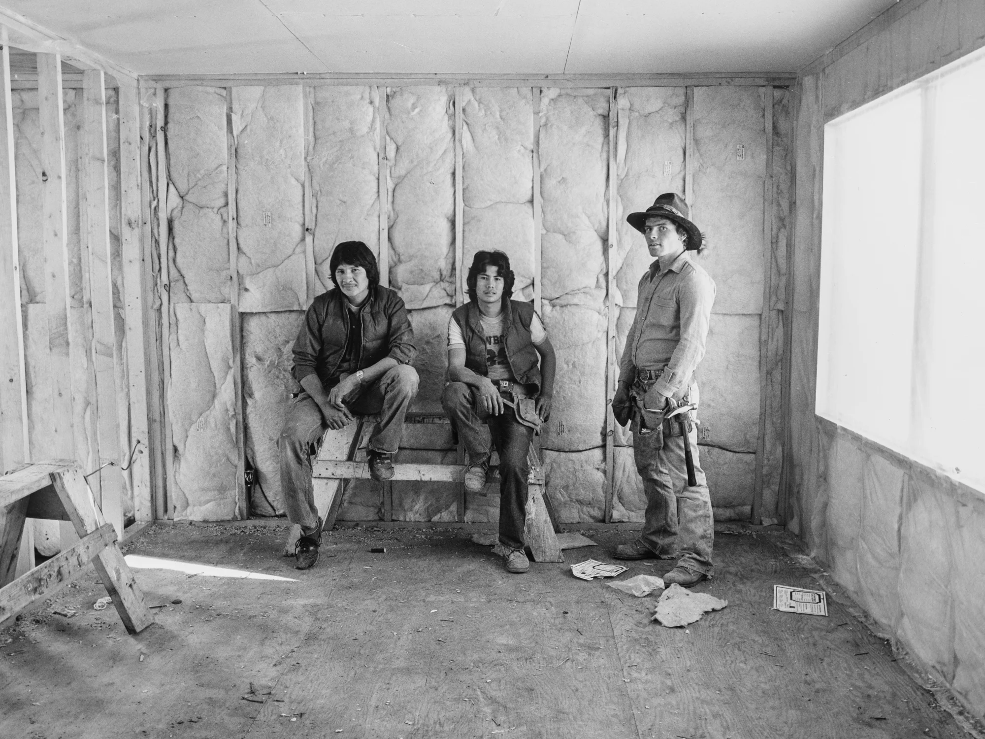Carpenters in apprentice training program, Caslan Metis Settlent 1982