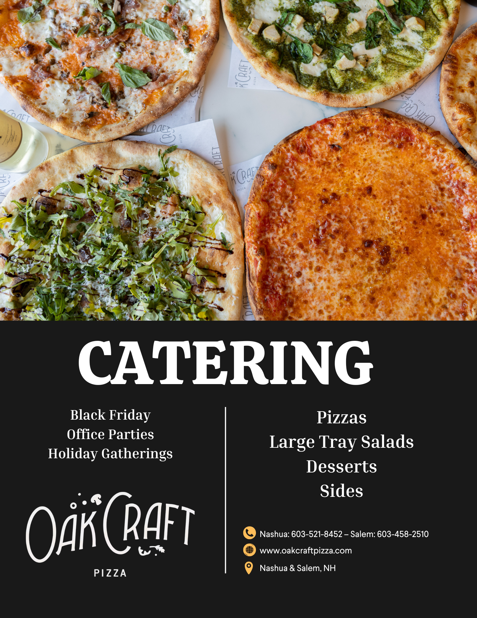 catering nashua nh, catering salem nh, oakcraft pizza catering, pizza catering