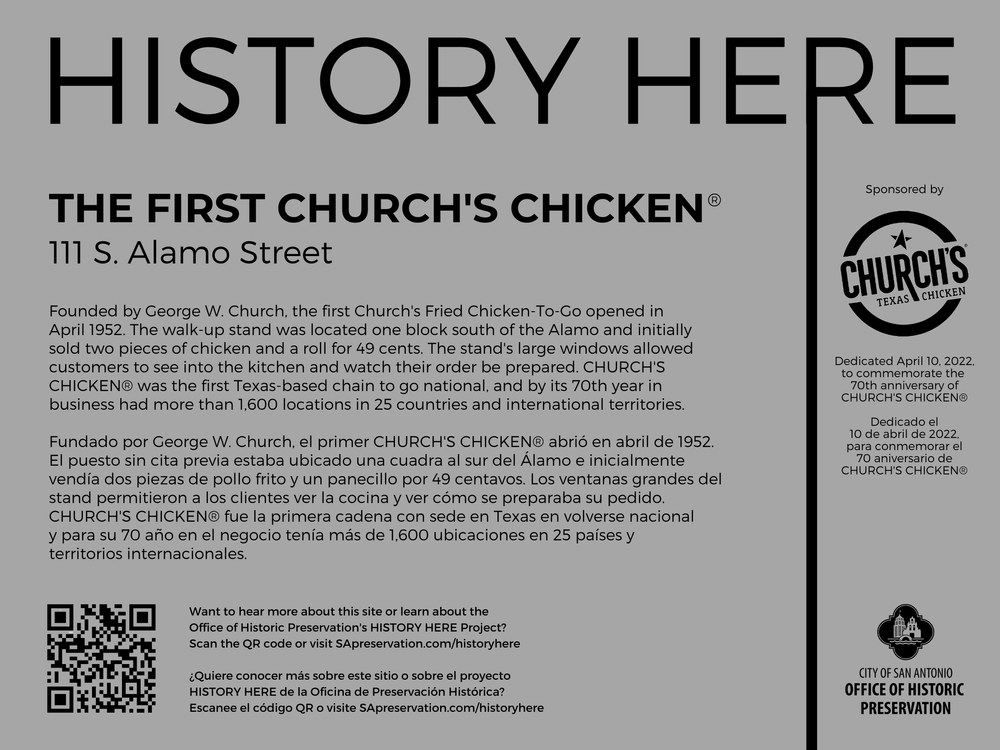 The History Here marker for the first Church's Chicken.