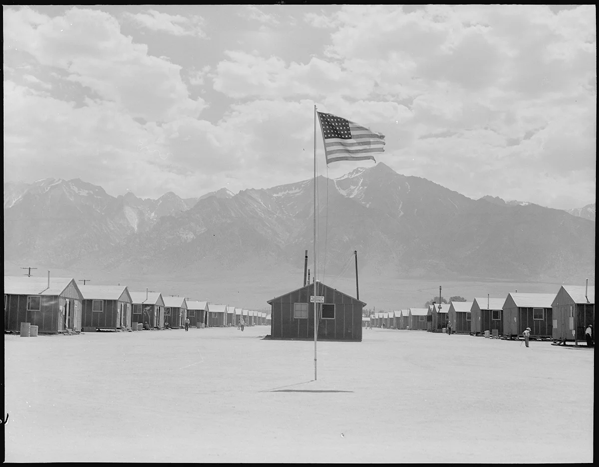 Manzanar Relocation center. Photo by Dorothea Lange, courtesy of the National Archives and Records Administration.