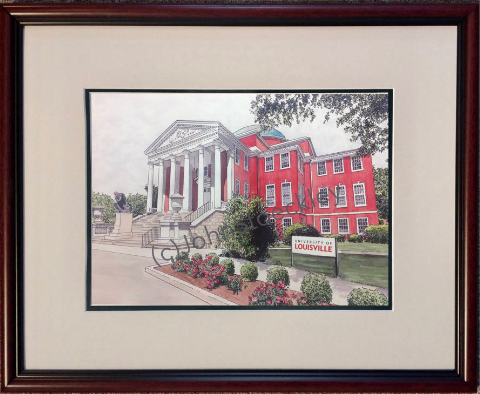 University of Louisville LIMITED EDITION Pen and Ink and Watercolor Art  Print by John Stoeckley — Reflections