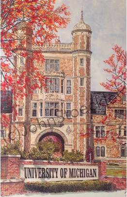 University of Louisville LIMITED EDITION Pen and Ink and Watercolor Art  Print by John Stoeckley — Reflections