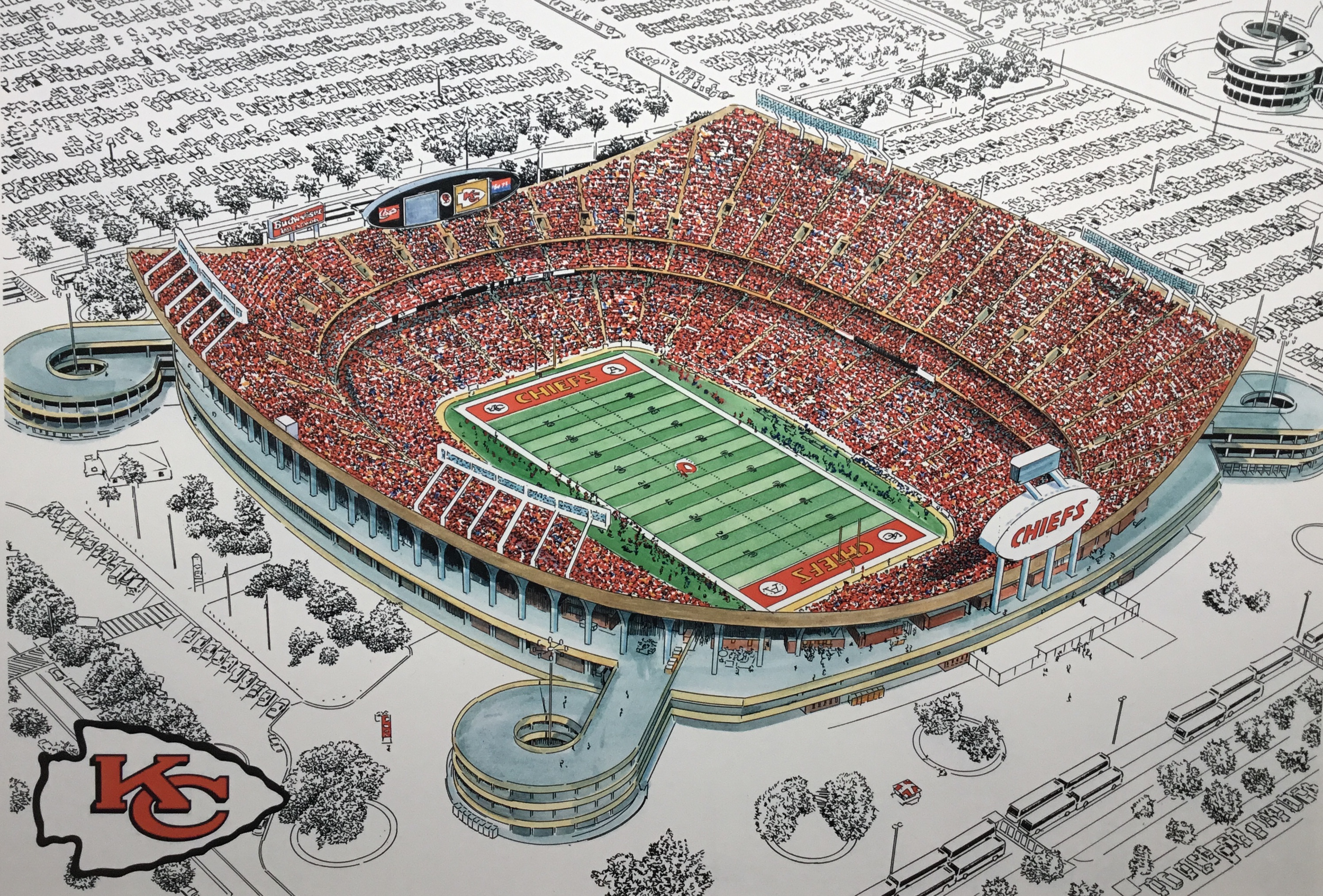 Kansas City Chiefs - Arrowhead Stadium LIMITED EDITION Pen and Ink and  Watercolor Art Print by John Stoeckley — Reflections