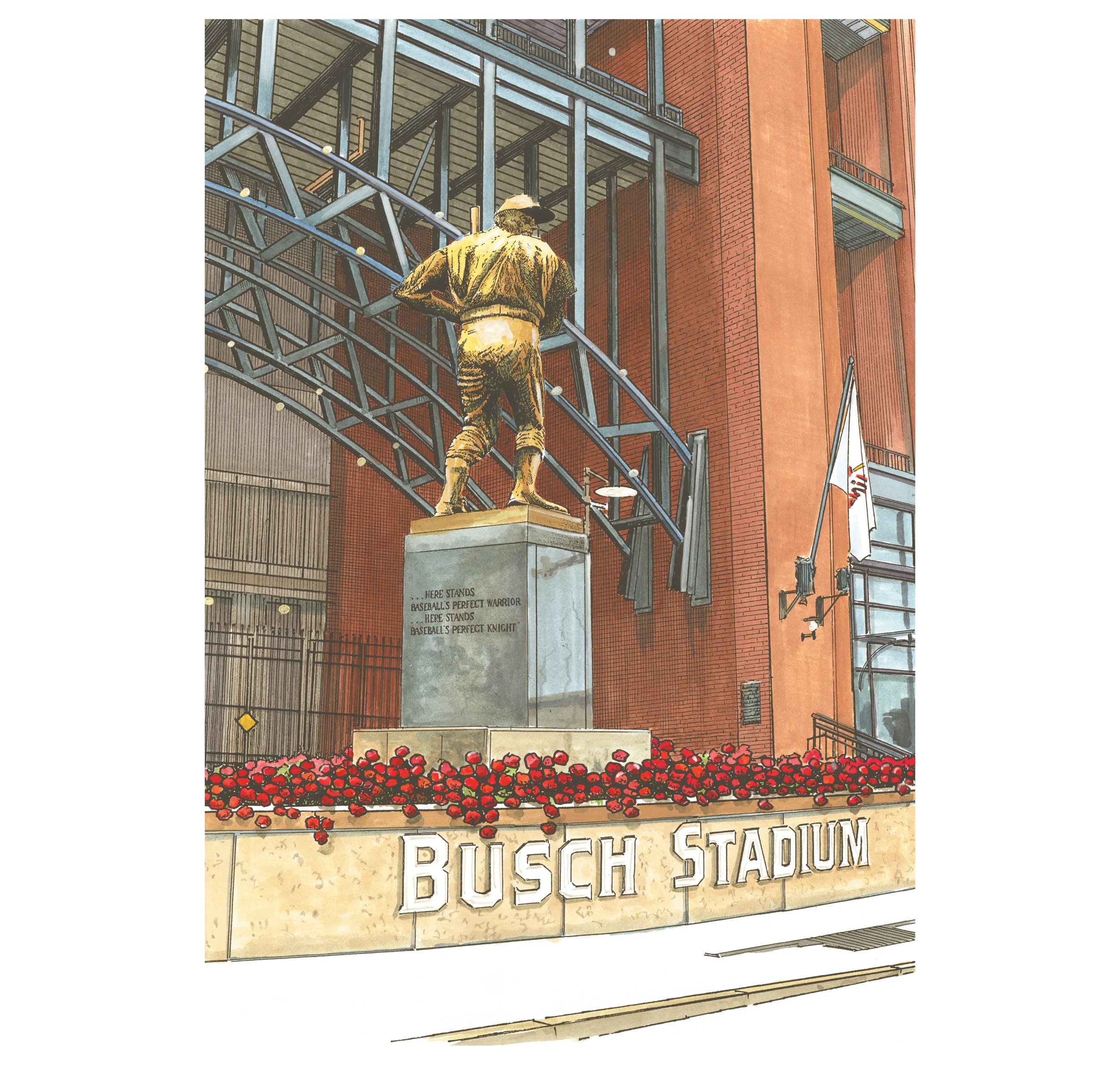 Stan Musial Statue Busch Stadium LIMITED EDITION Pen Ink and Watercolor Art  Print by John Stoeckley — Reflections