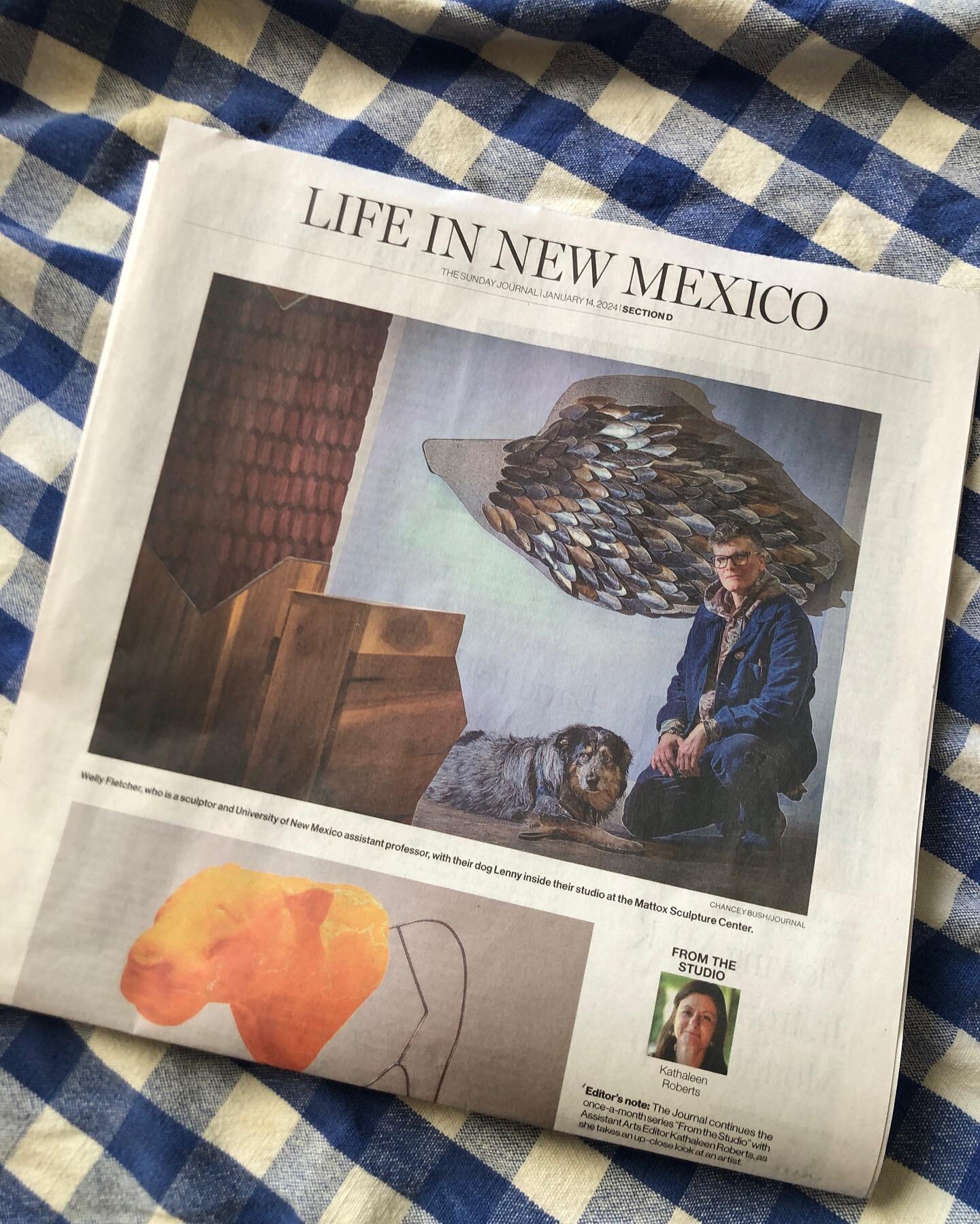 Major thanks to Kathaleen Roberts ✍️ and Chauncey Bush 📸 and @abqjournal for this sweet profile of me, Lenny 🐾, and my prehistoric action figures in the Sunday paper. 
⚡️📰👀⚡️
Such a treat to have my work, process, and studio featured - it means a
