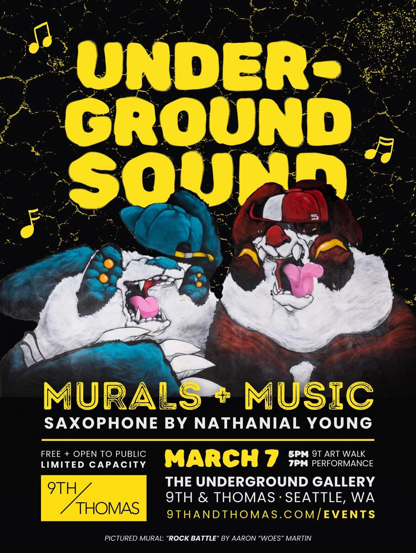 Underground Sound: Murals &amp; Music | We&rsquo;re taking our next Jam Session underground. 🎷 Join us on Saturday, March 7th from 5 - 8pm for our first-ever garage concert at 9th &amp; Thomas!
 
Based out of LA, Saxophonist Nathanial Young (@nathan