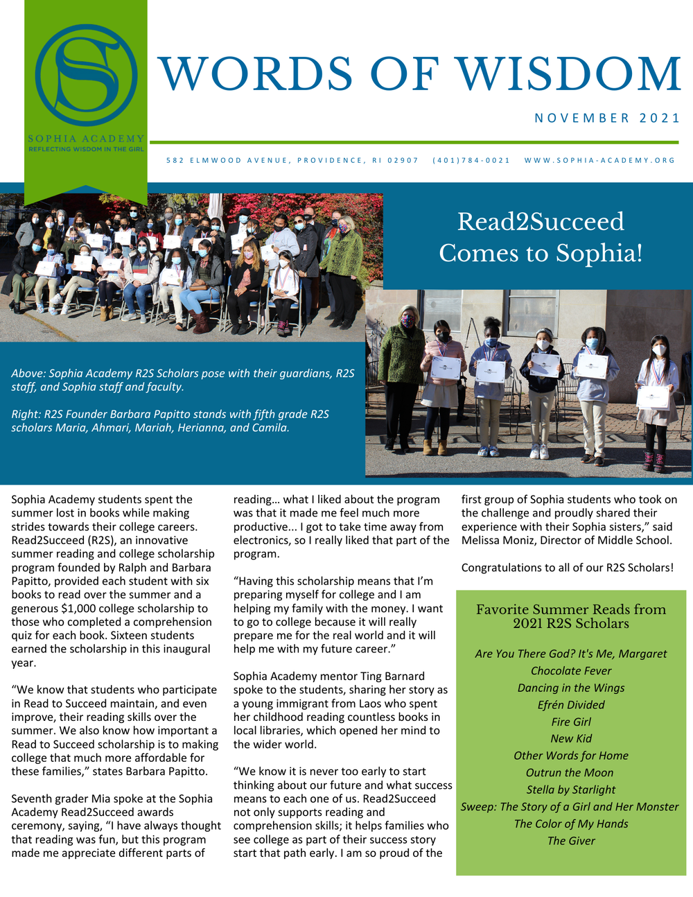 Words of Wisdom Newsletter | Sophia Academy — Sophia Academy