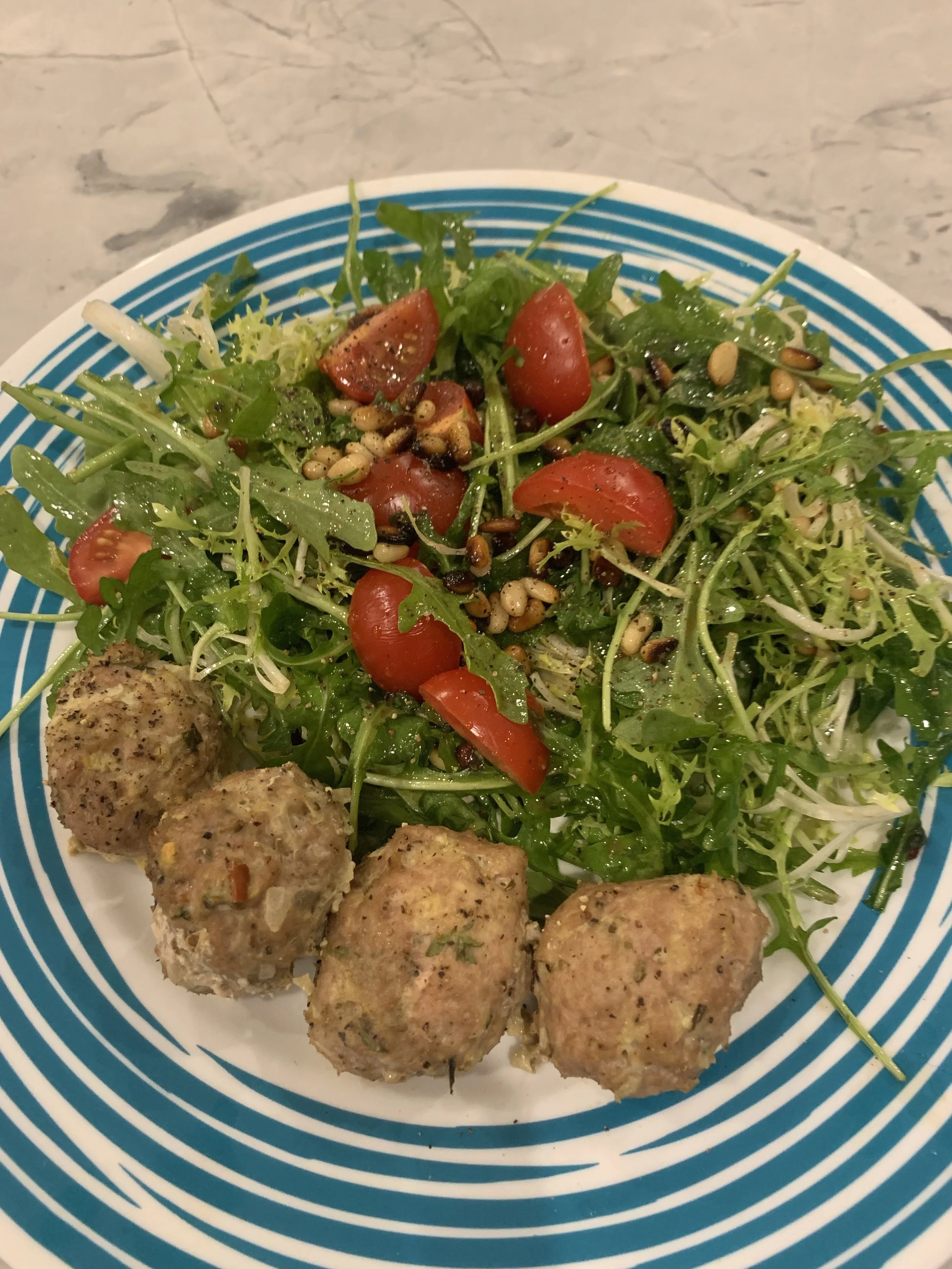 Clean Turkey Meatballs with Arugula Frisee side salad