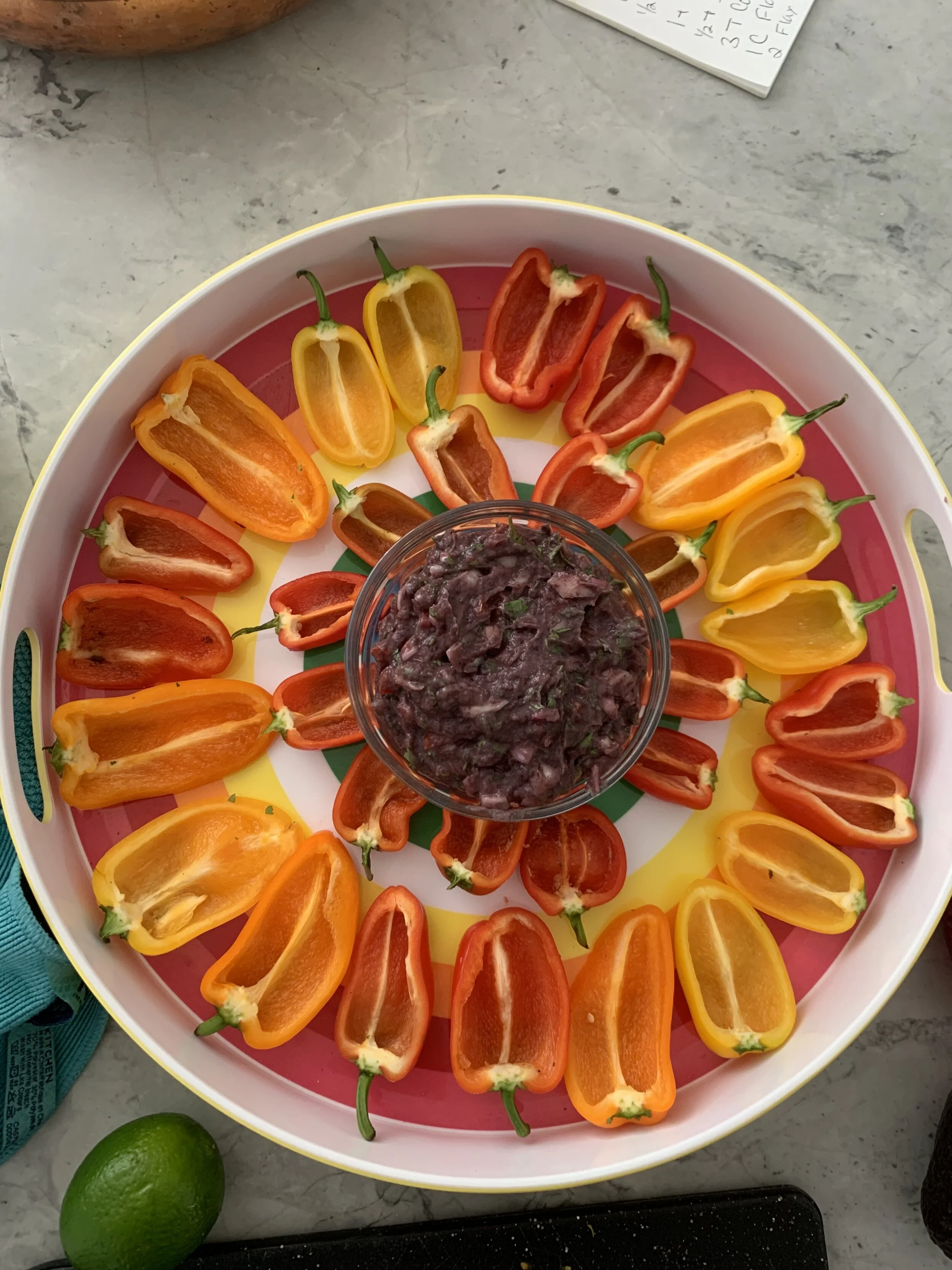 Baby Bell Peppers with Black Bean Dip