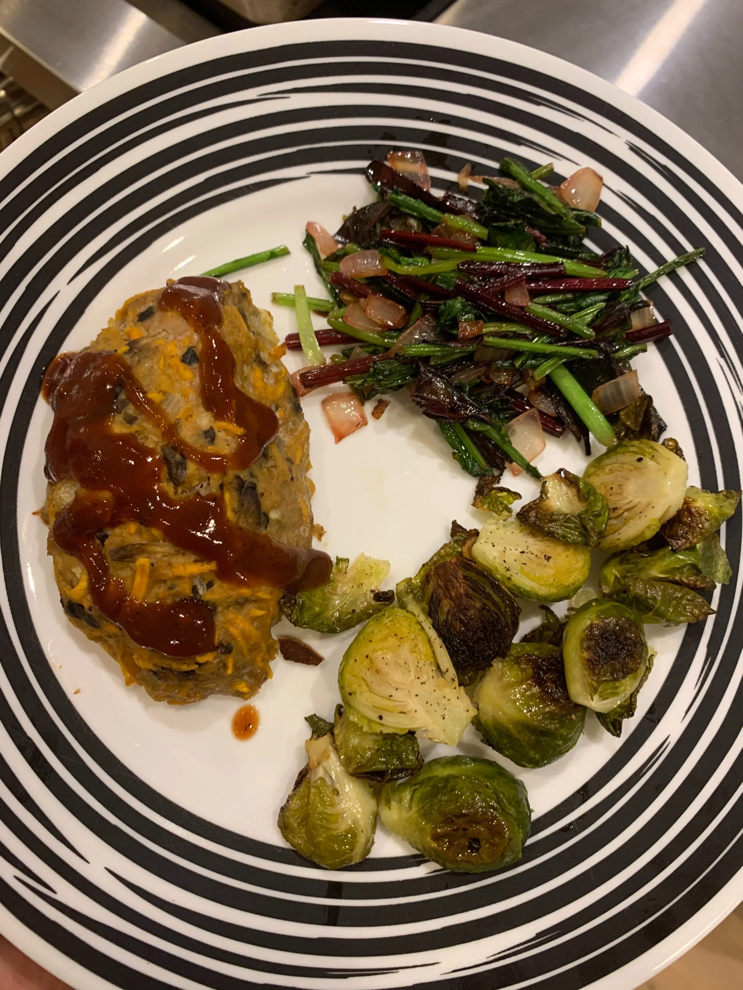 Mini Turkey Meatloafs with Brussel Sprouts and Greens