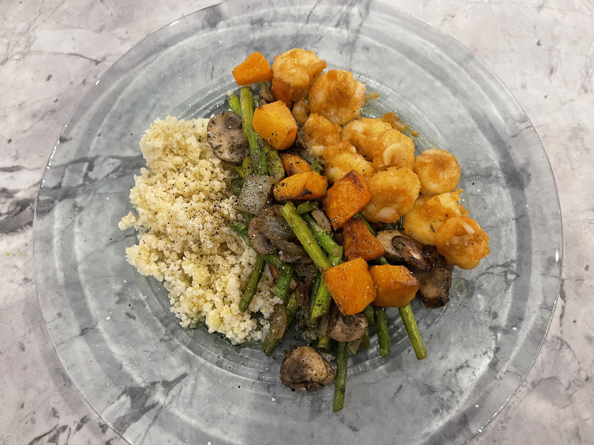 Shrimp, Asparagus and Mushrooms with Millet  