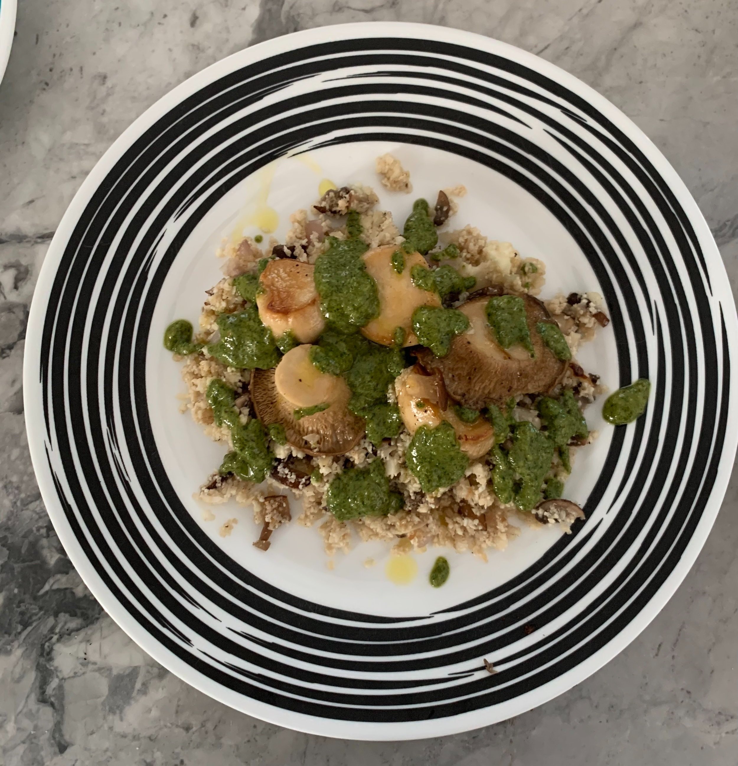 King Oyster “Scallops” Pesto Cauliflower Rice
