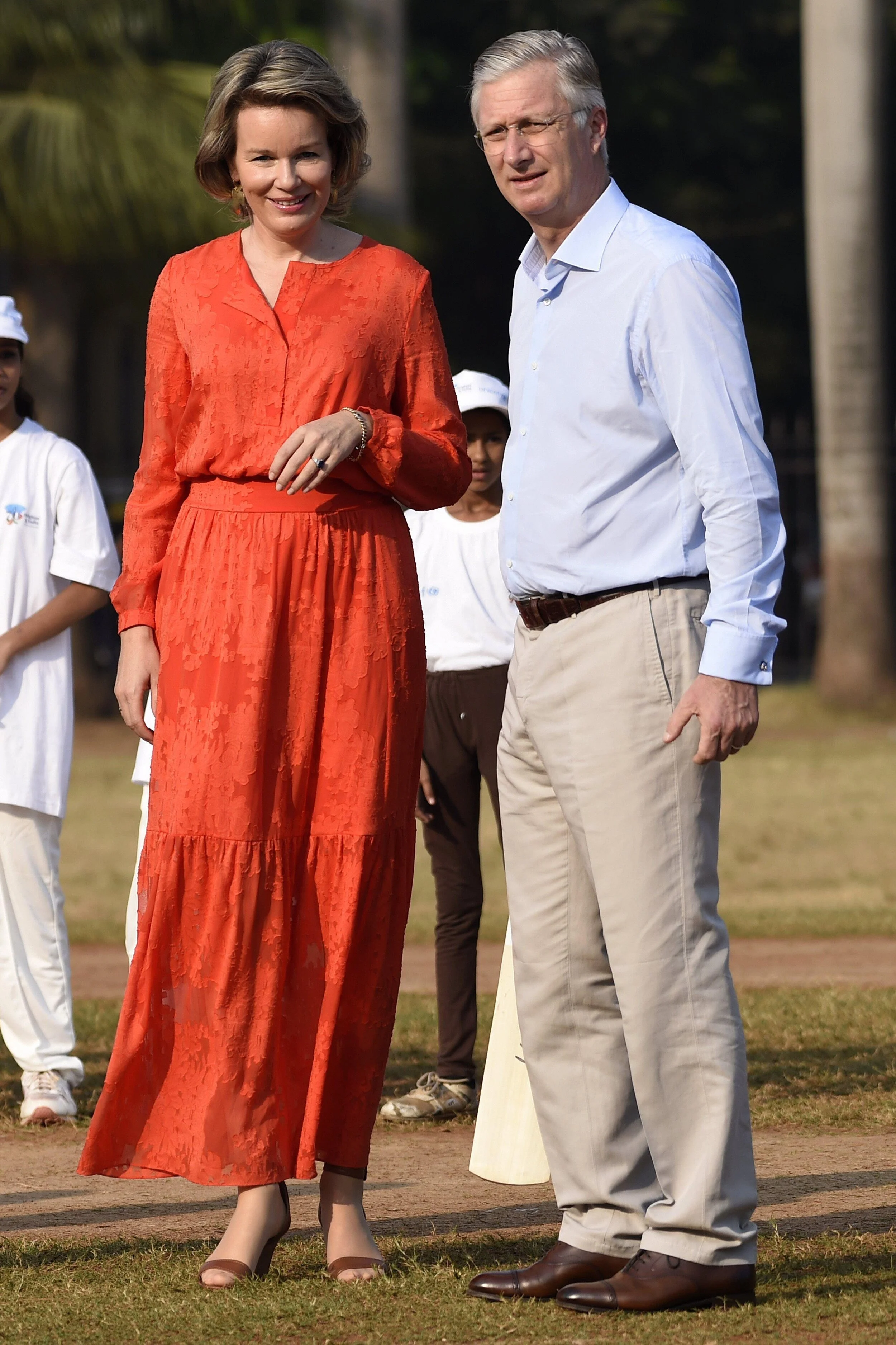 The King and Queen of the Belgians Play Cricket at Oval Maidan Sports Ground in Mumbai