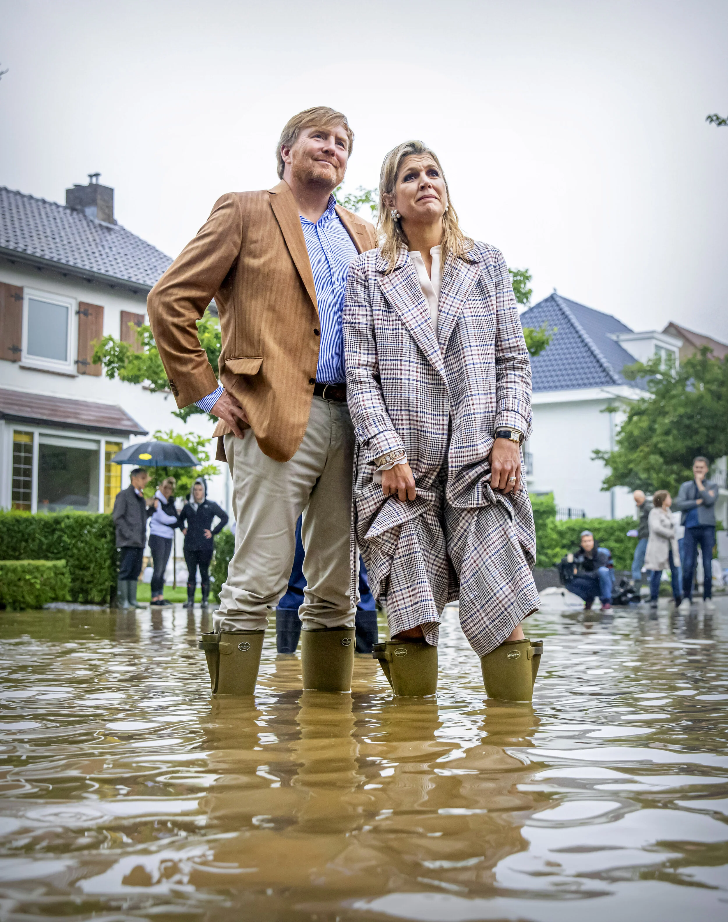 The King and Queen of the Netherlands Inspect Flood Damages in Valkenburg