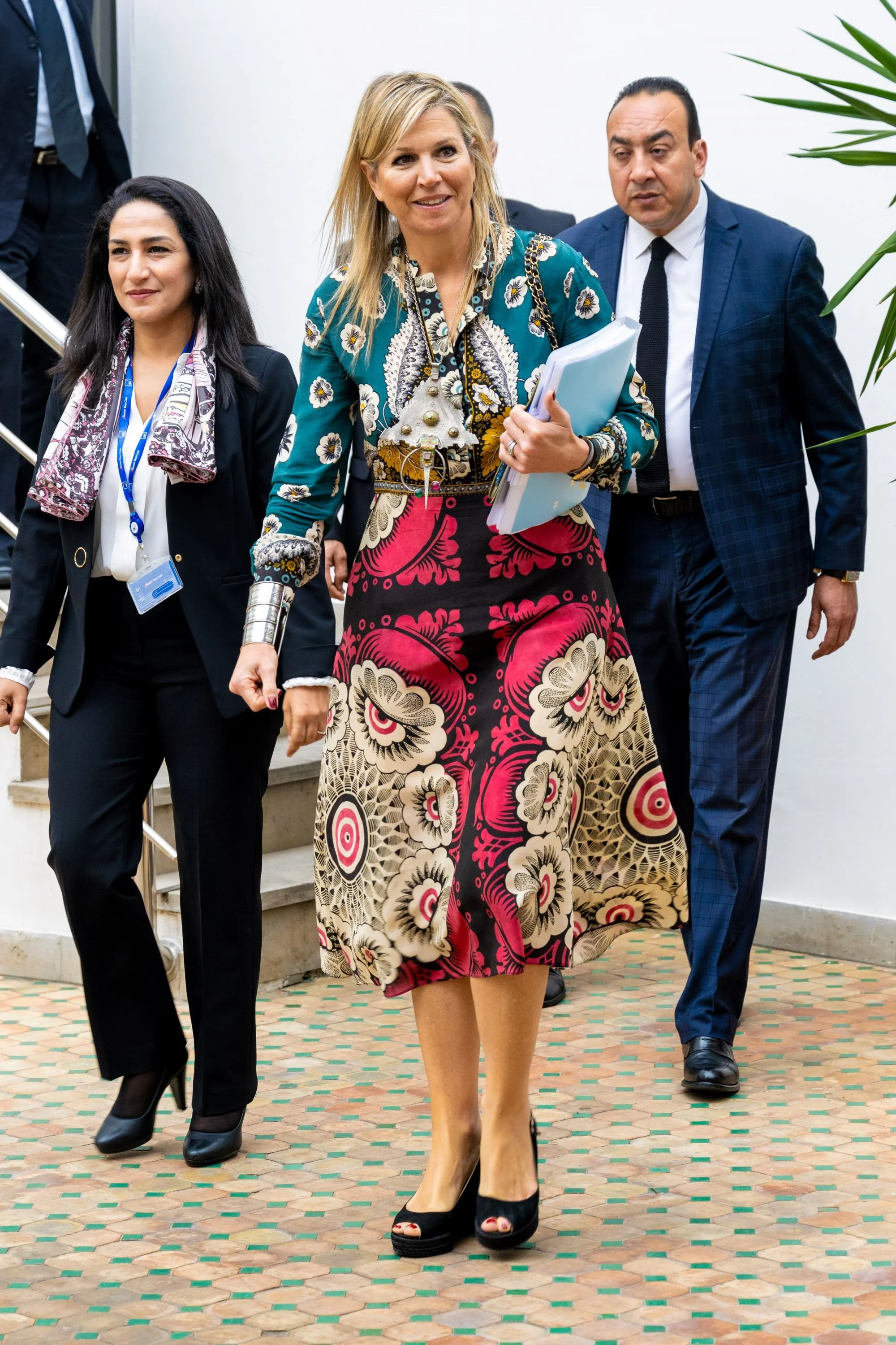 Queen Maxima Attends Round Table Meeting at the Axa Bank in Casablanca